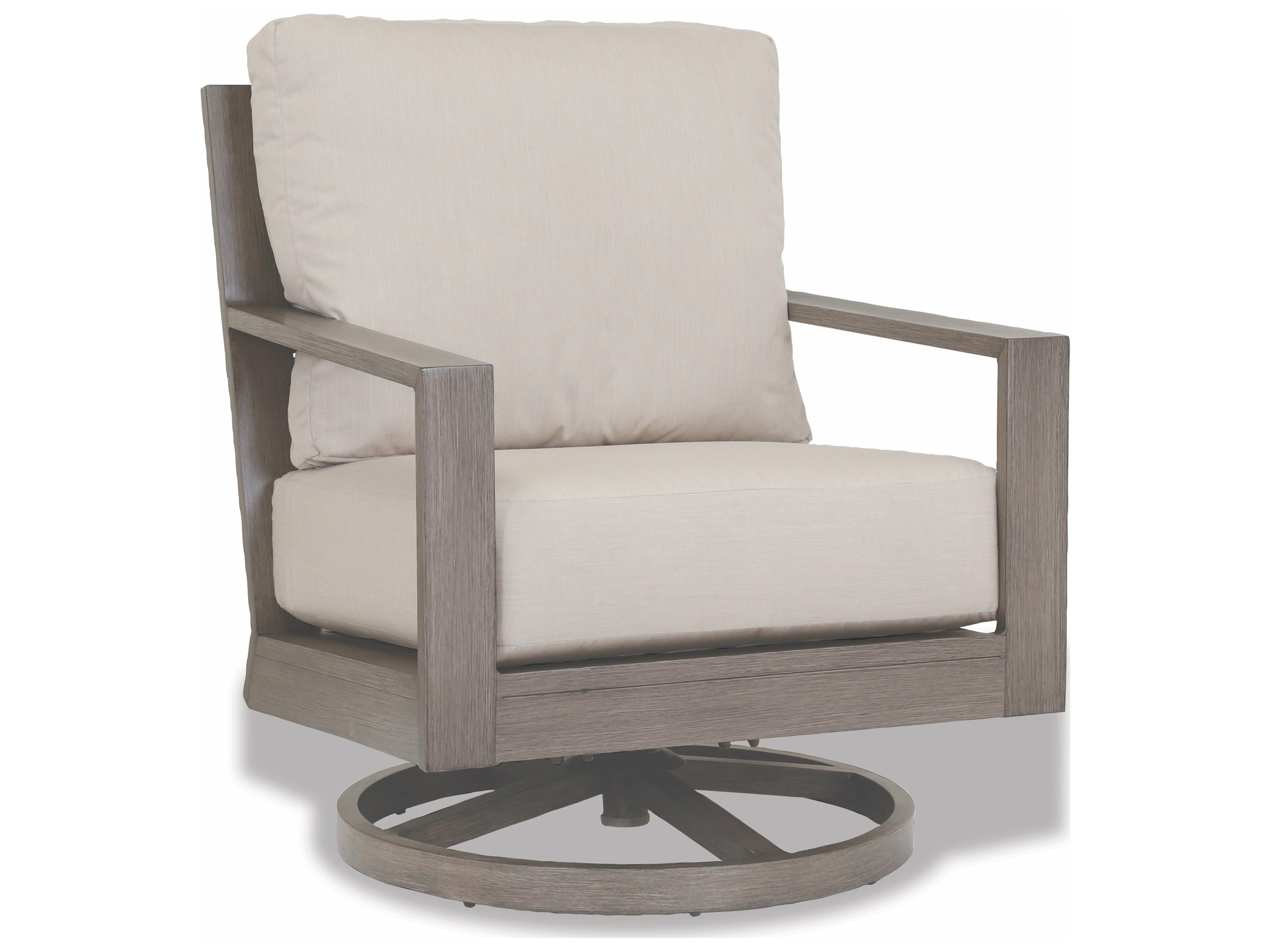 Sunset West Laguna Aluminum Driftwood Swivel Outdoor Lounge Chair in Canvas Flax