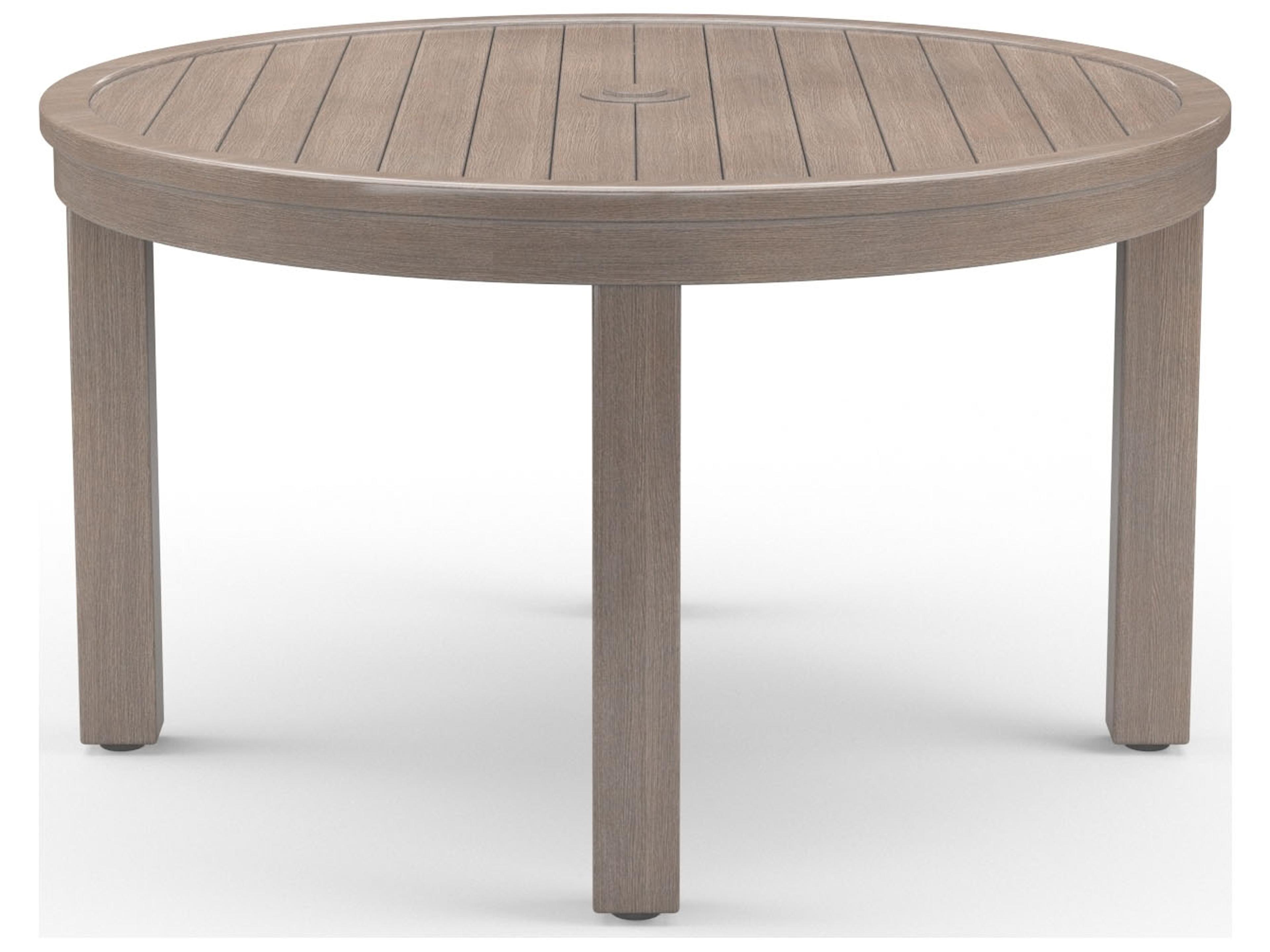 Sunset West Laguna Aluminum Driftwood Round Patio Dining Table with Umbrella Hole