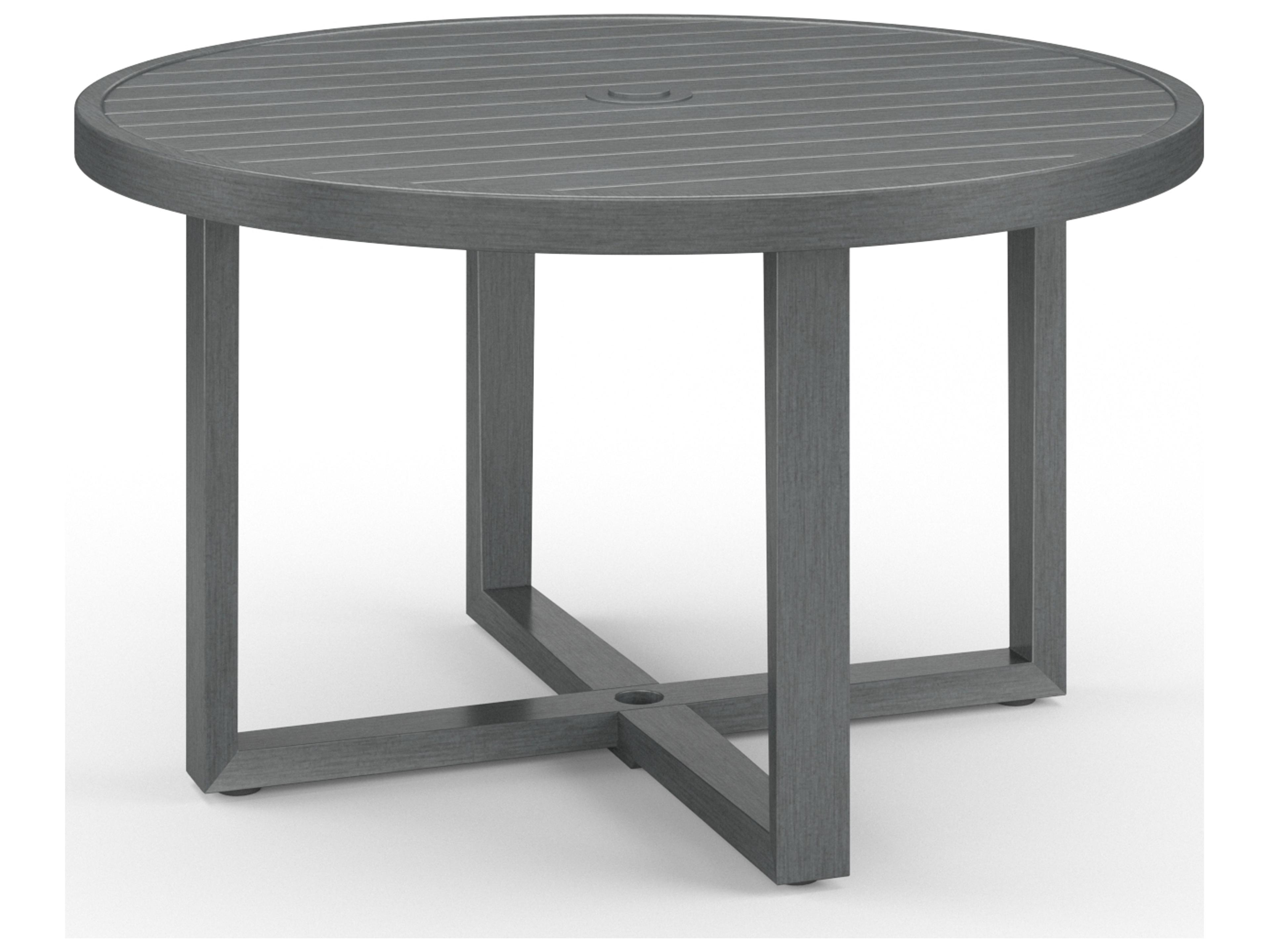 Sunset West Redondo Aluminum Slate Round Outdoor Patio Dining Table with Umbrella Hole