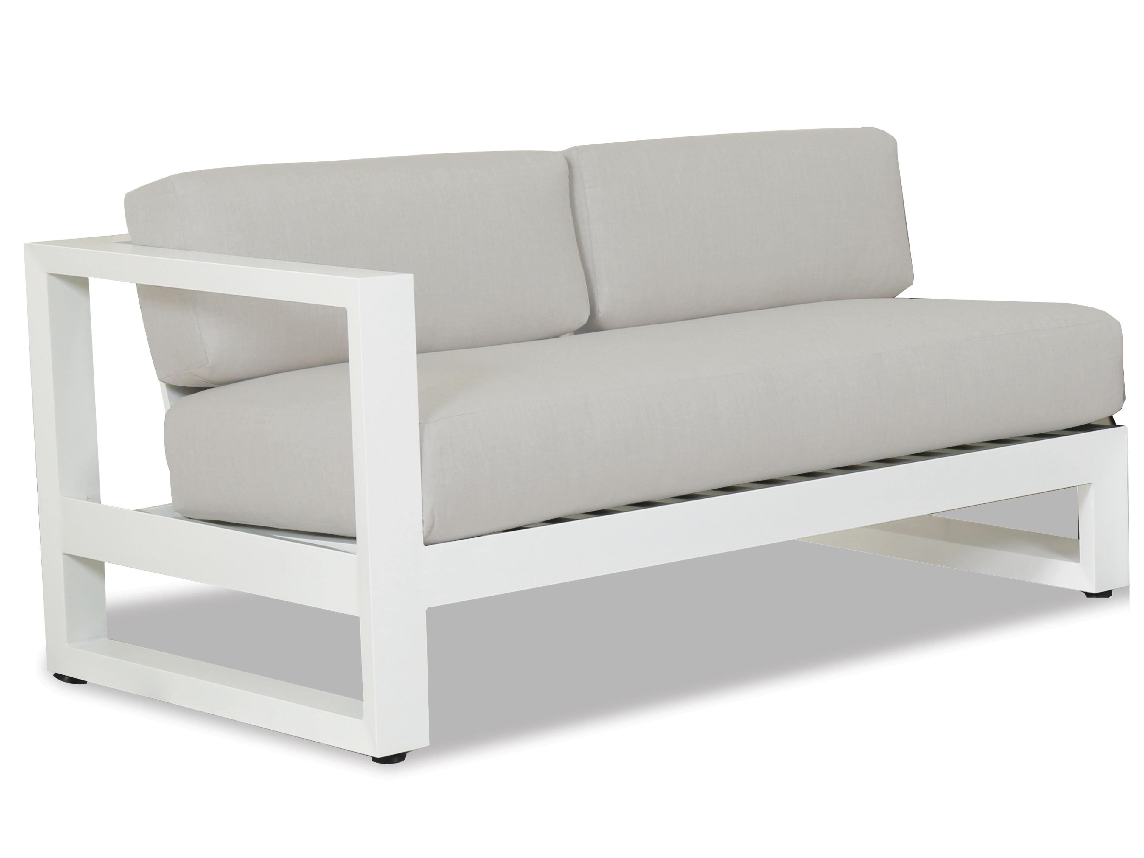 Sunset West Newport Aluminum Satin White Left Arm Patio Loveseat in Cast Silver