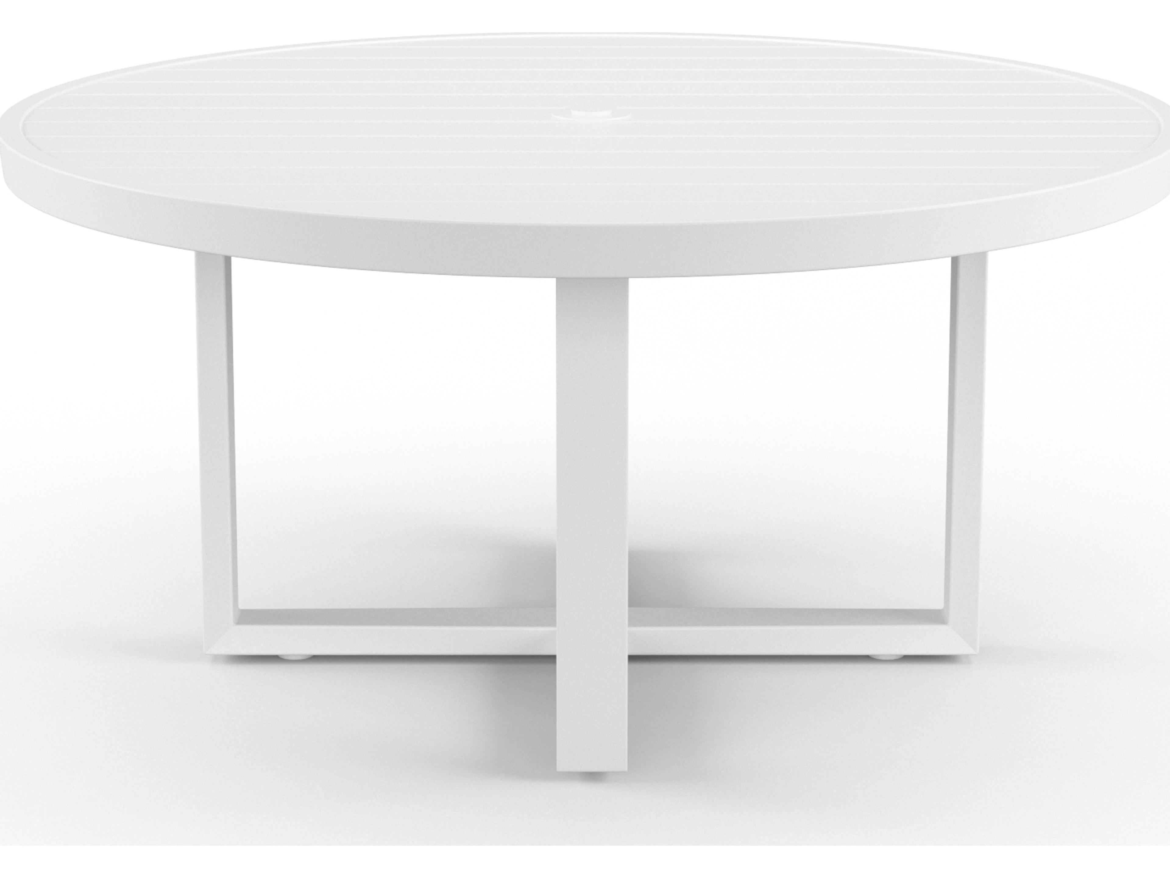 Sunset West Newport Aluminum Frost Round Outdoor Dining Table with Umbrella Hole