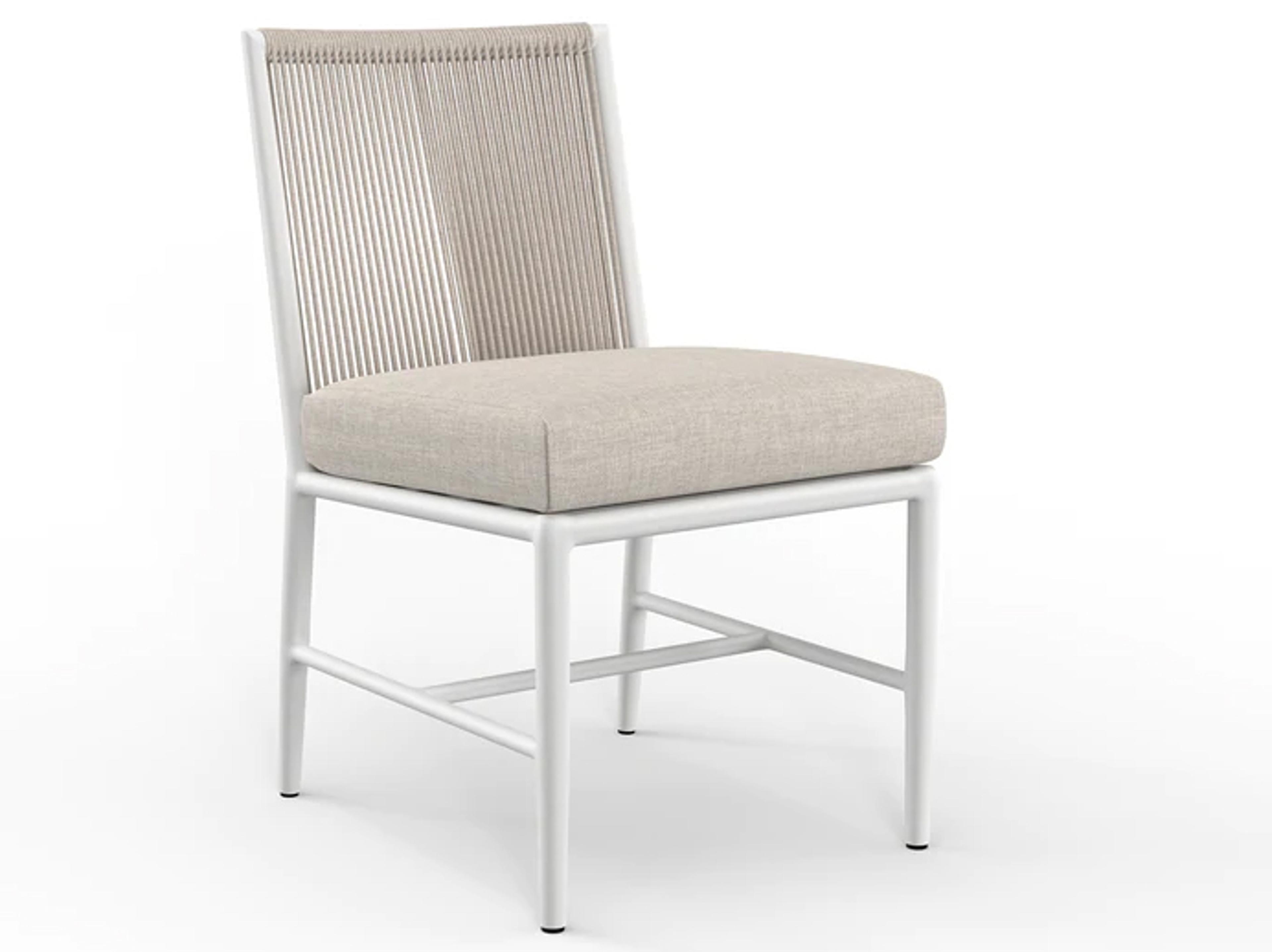 Sunset West Sabbia Aluminum Natural Rope with Satin White Outdoor Patio Dining Side Chair in Echo Ash