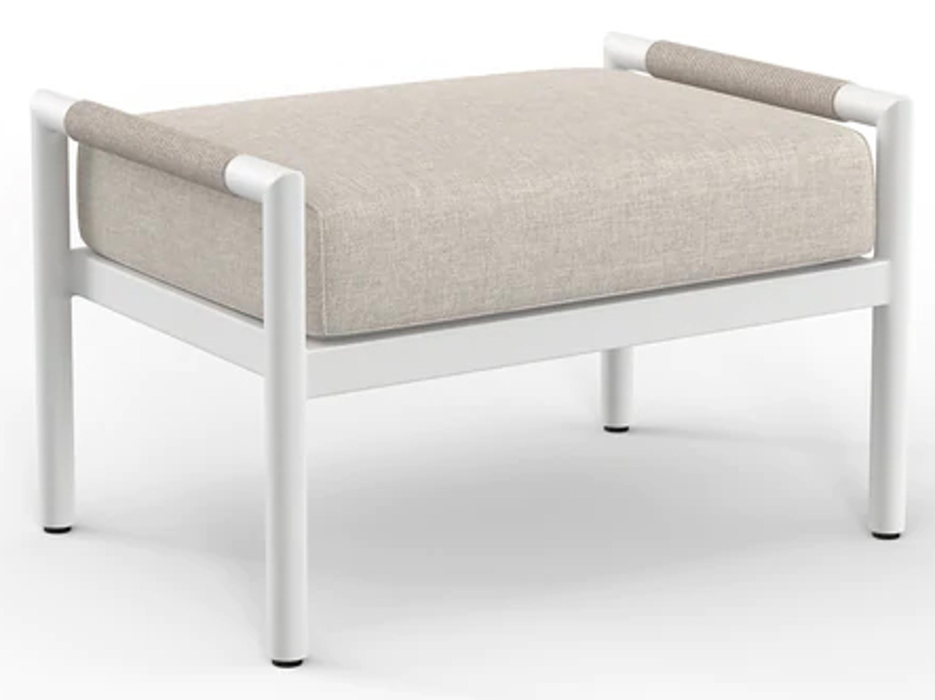 Sunset West Sabbia Aluminum Natural Rope with Satin White Patio Ottoman in Echo Ash