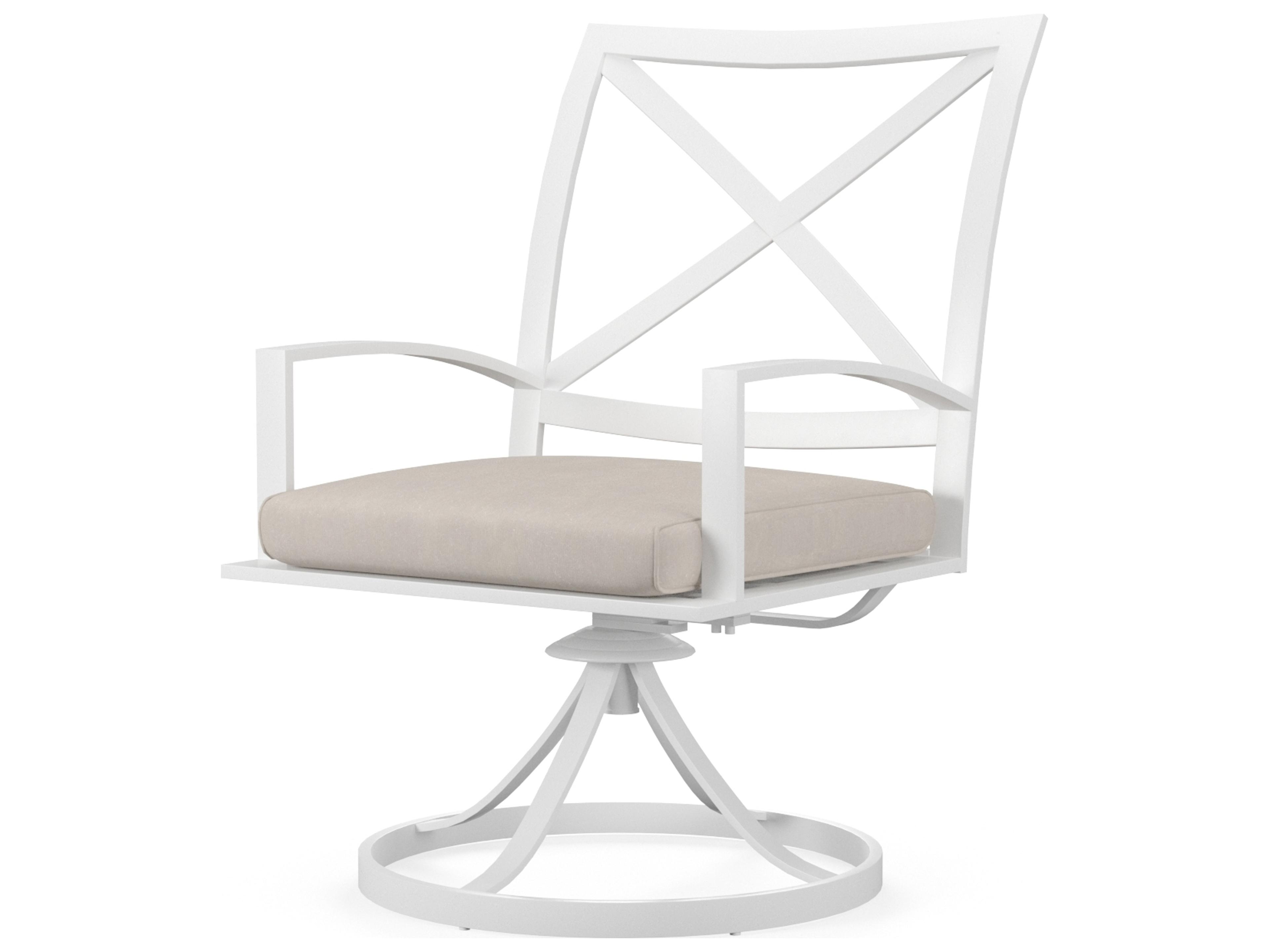 Sunset West Bristol Aluminum Frost Swivel Outdoor Patio Dining Arm Chair in Canvas Flax with self welt