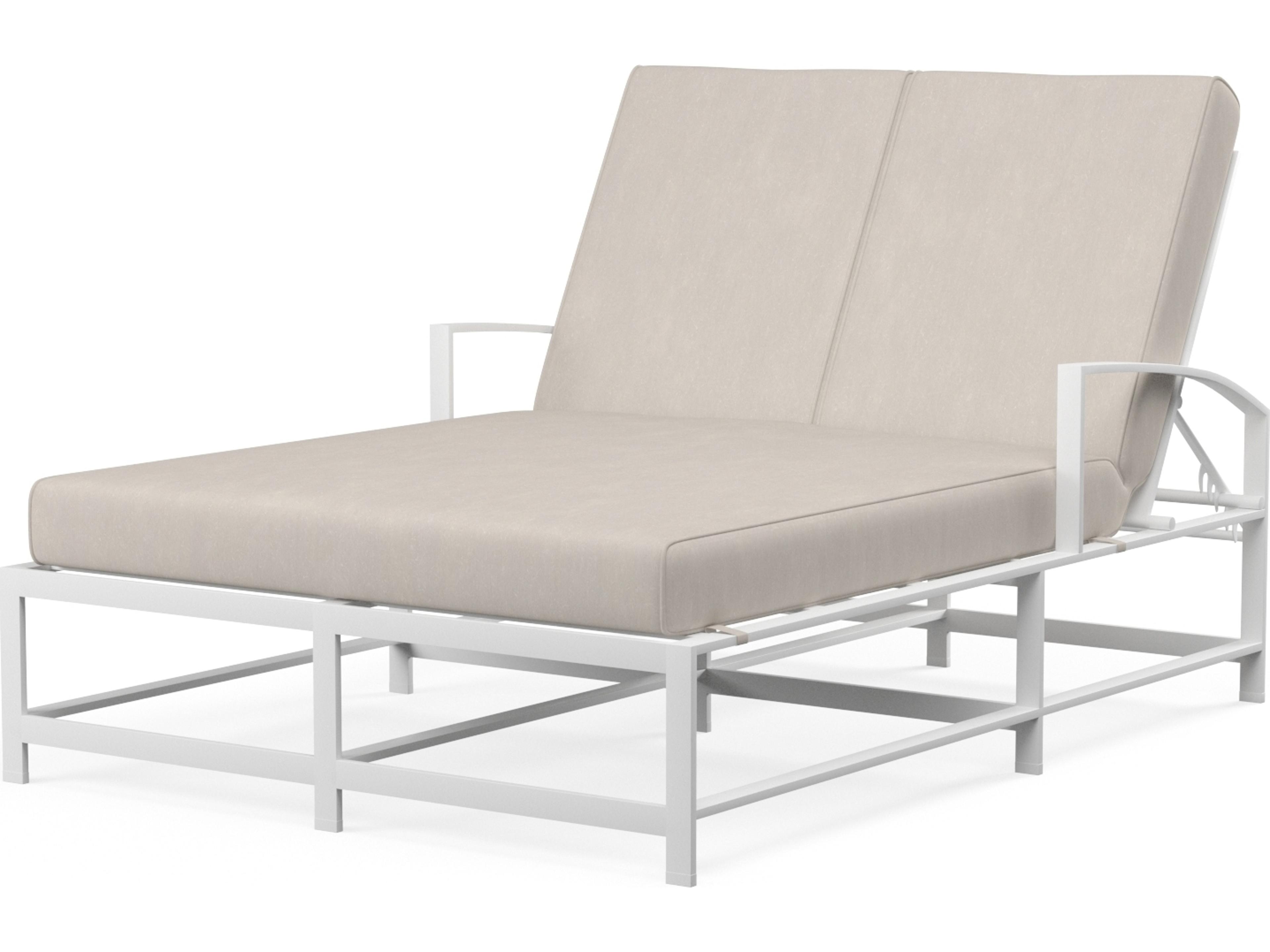 Sunset West Bristol Aluminum Frost Double Patio Chaise Lounge in Canvas Flax with self welt