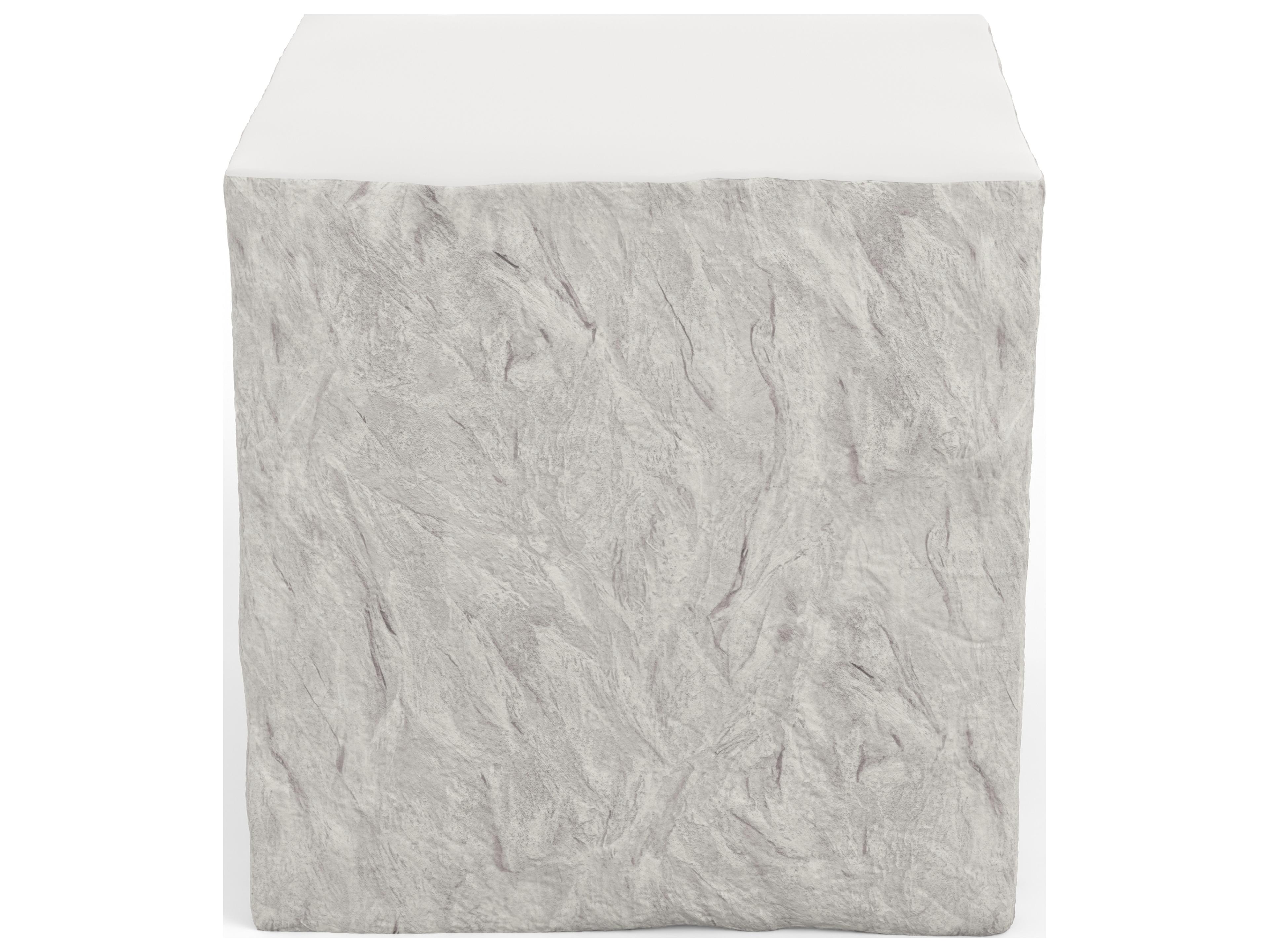 Sunset West Antique Stone Resin Bone White Square Outdoor Patio End Table