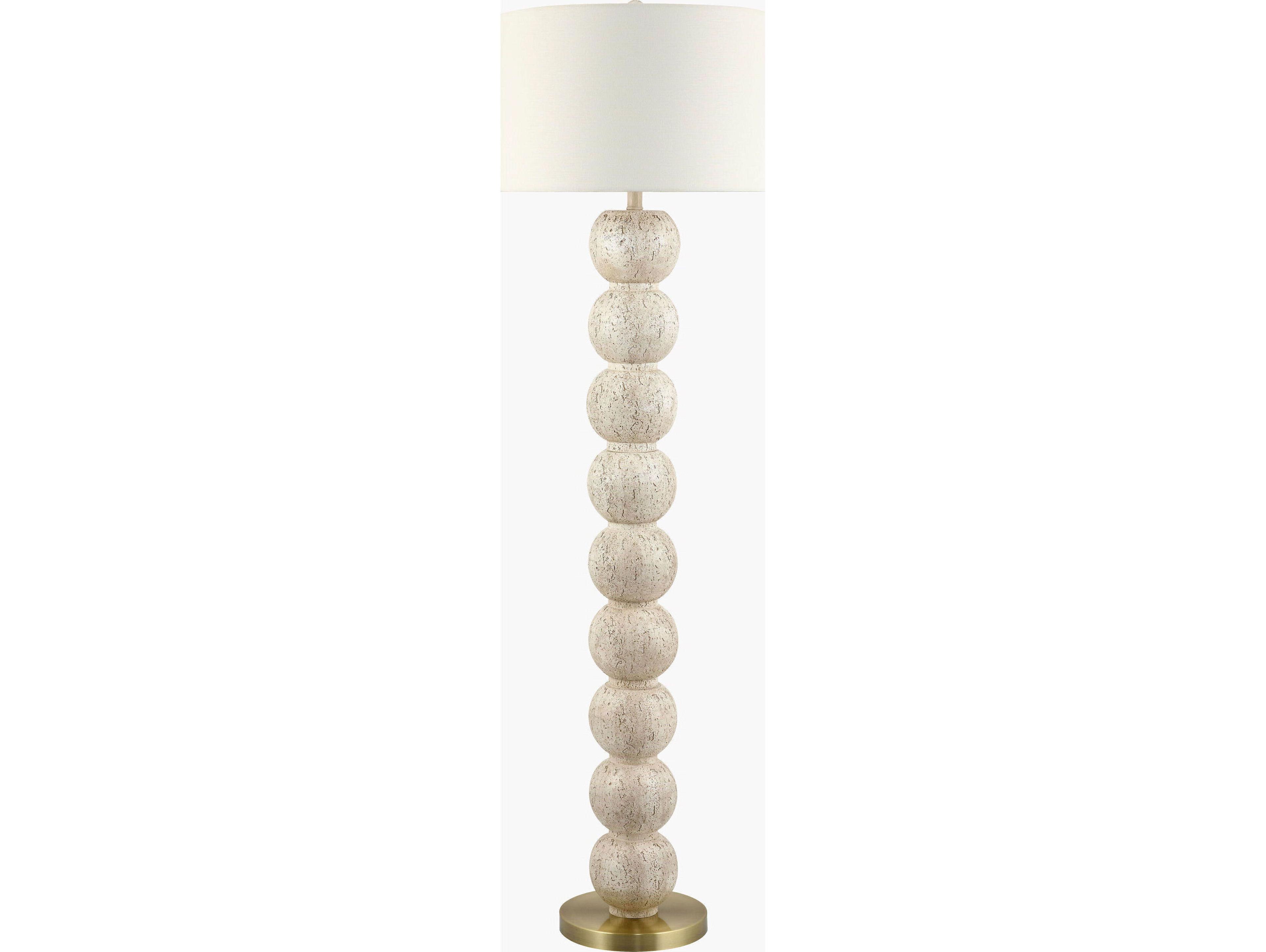 Surya Algarve Metallic Brass White Linen Floor Lamp