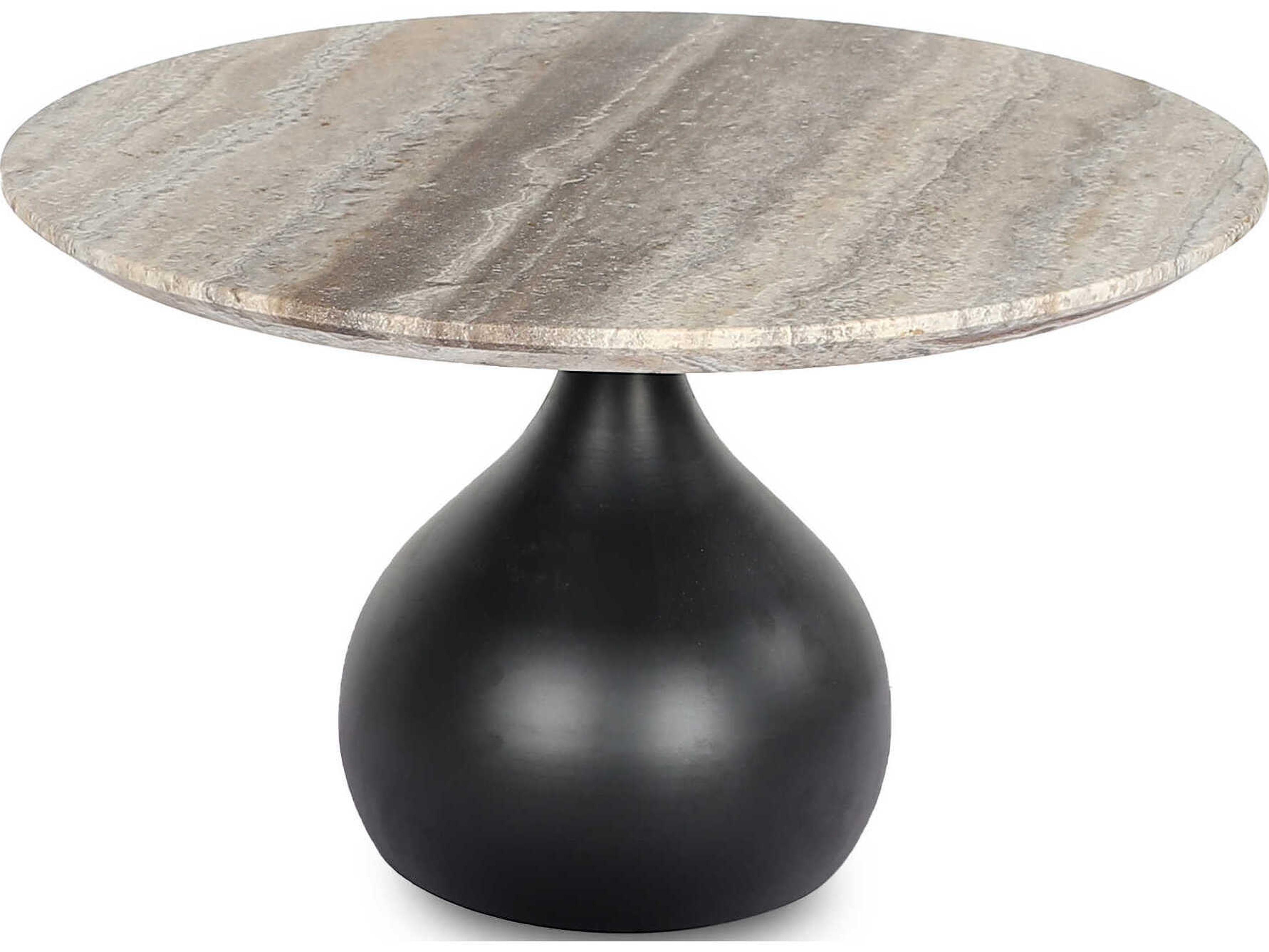 Surya Bolb Round Stone Cream Black Coffee Table