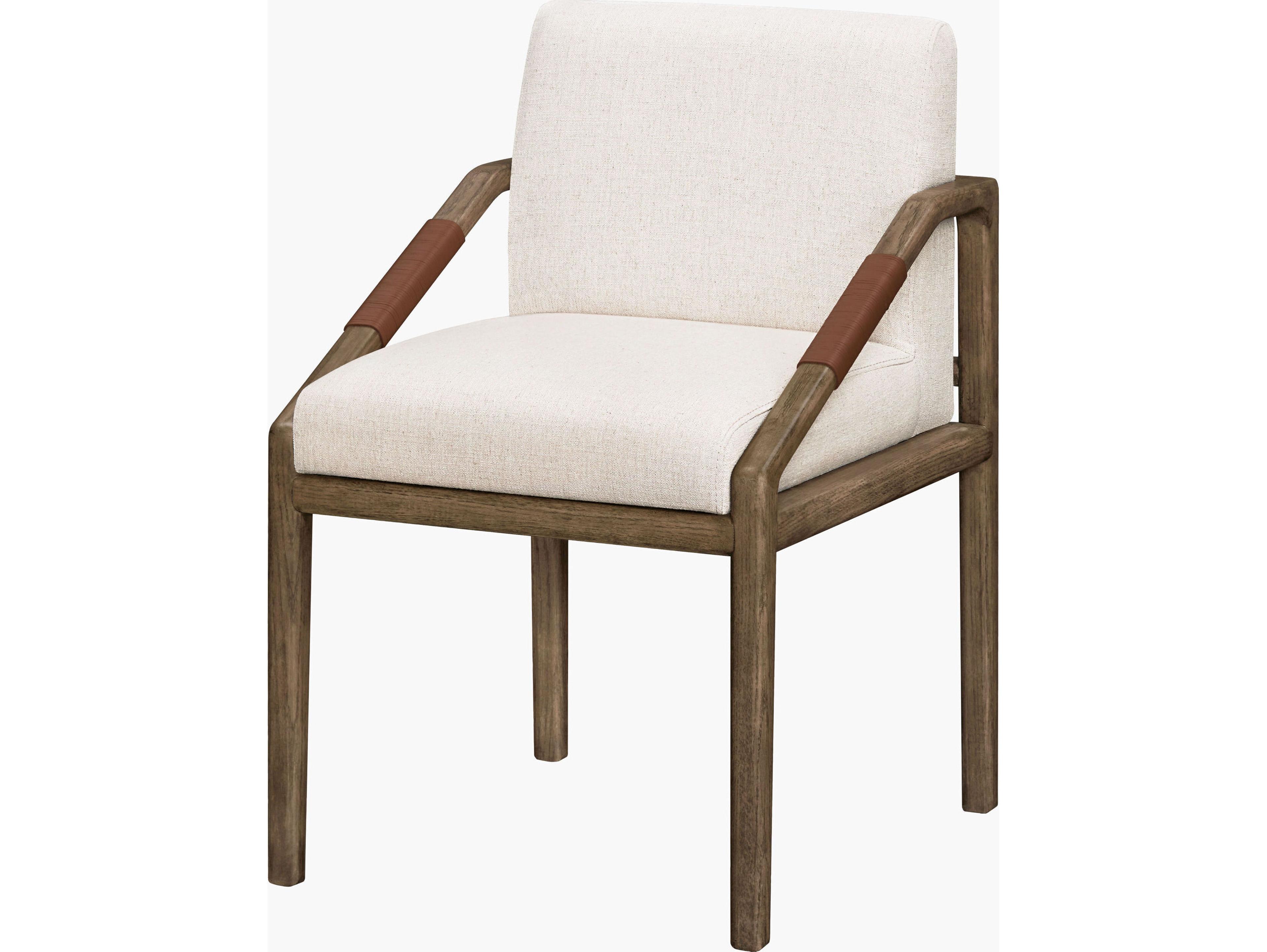 Surya Becki Owens Atra Oak Wood Brown Leather Arm Dining Chair