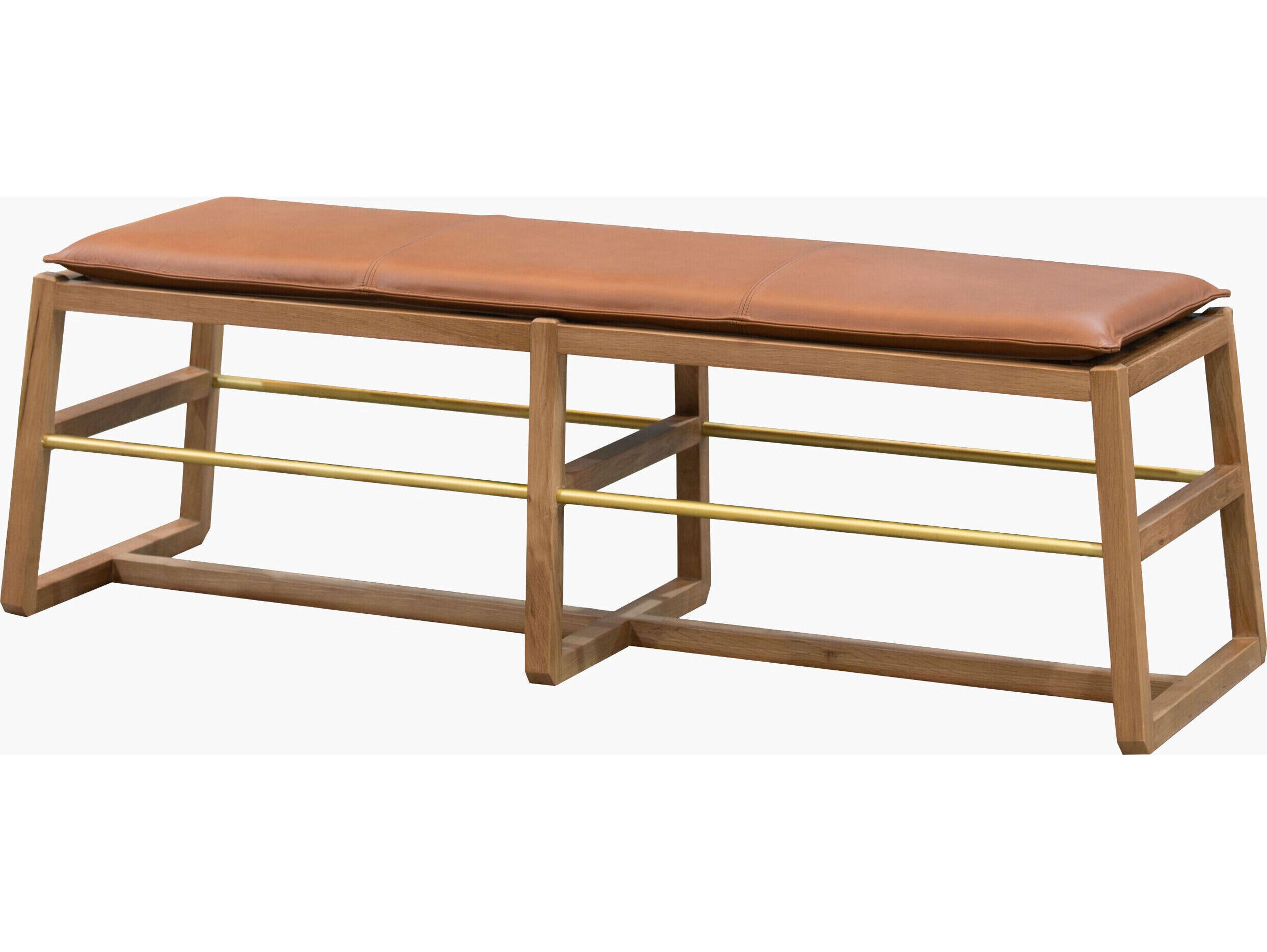 Surya Becki Owens Richie Beige Metallic Brass Leather Accent Bench