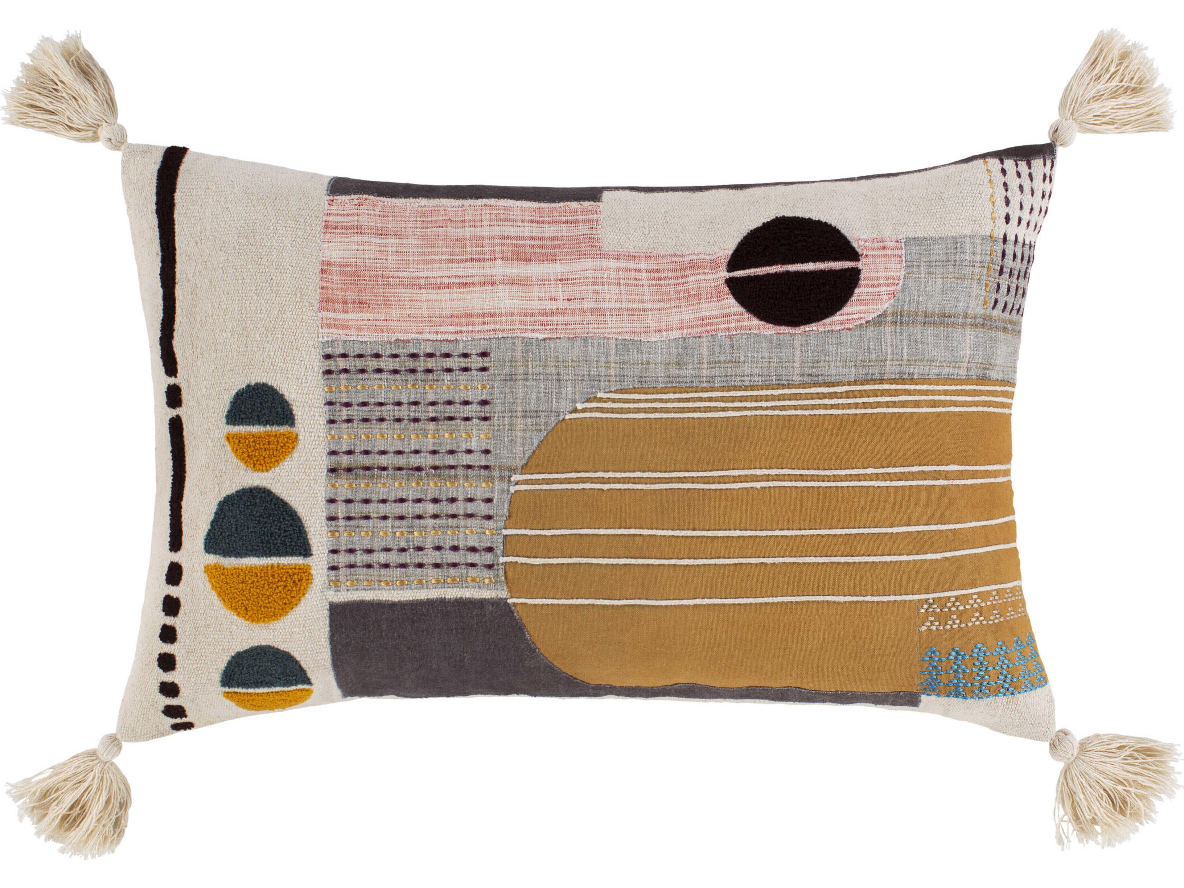 Surya Columbus Cream / Teal / Mustard Pillow