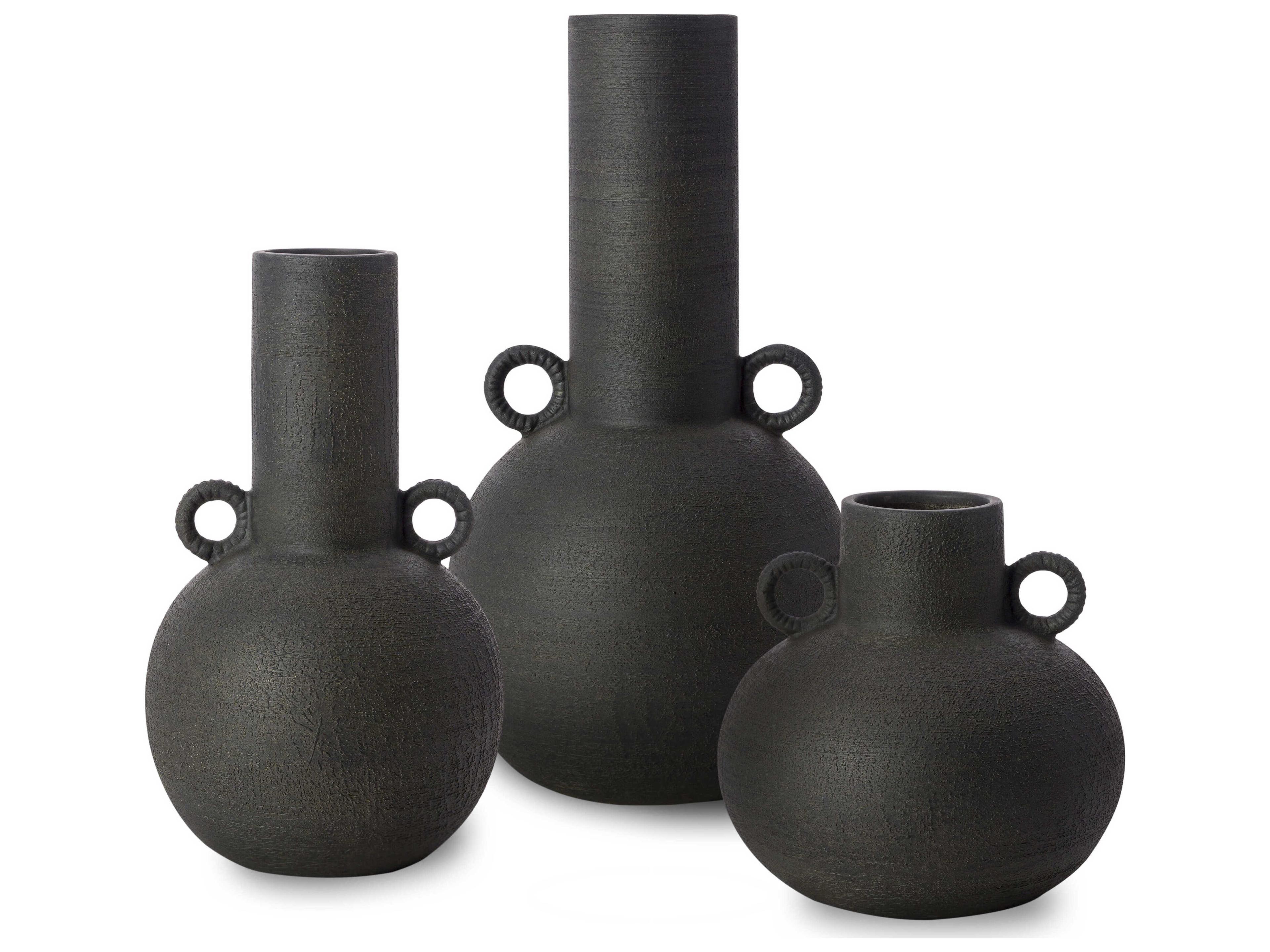 Surya Acanceh Black Vase Set of 3