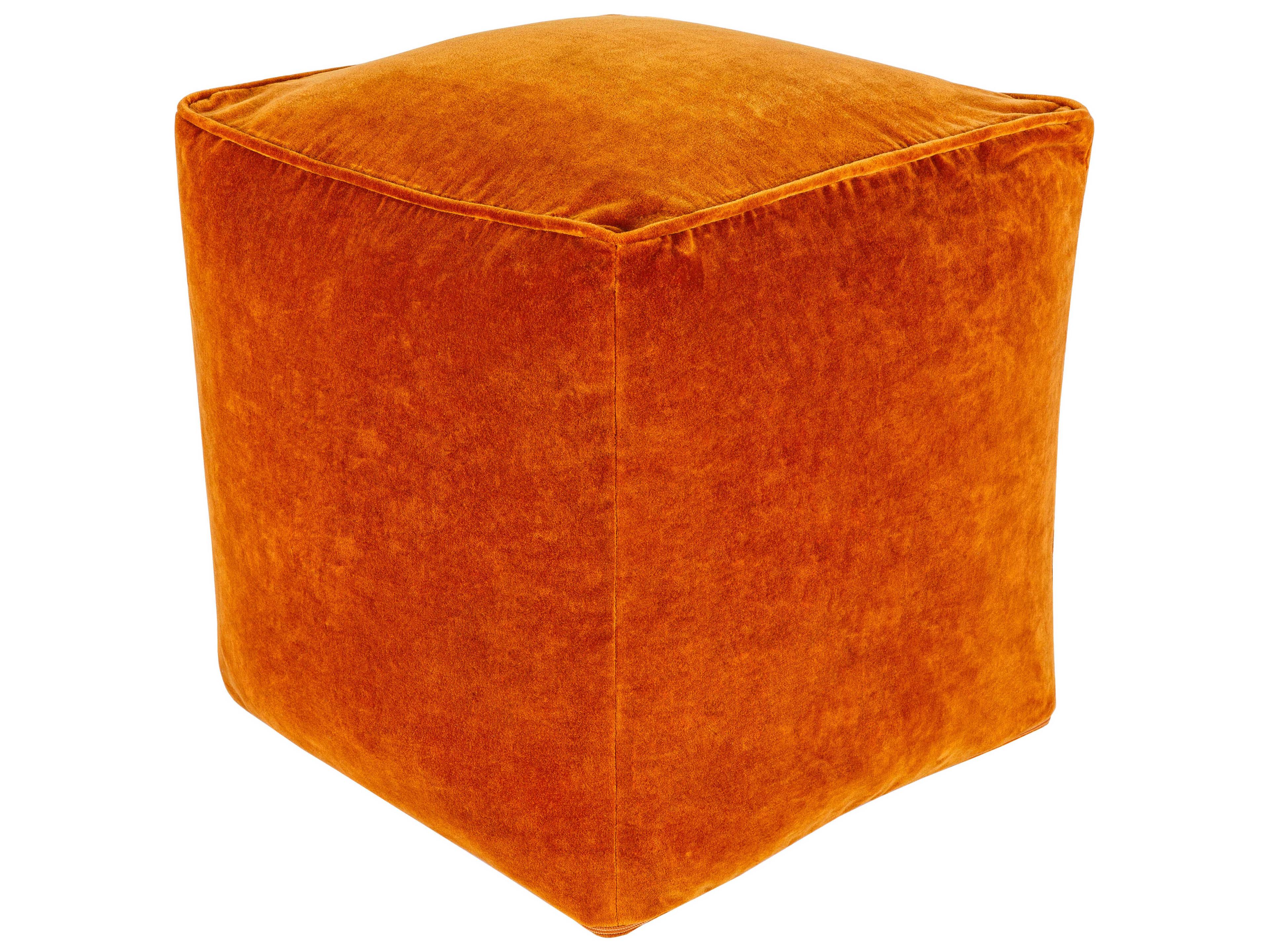 Surya Cotton Velvet Orange Ottoman
