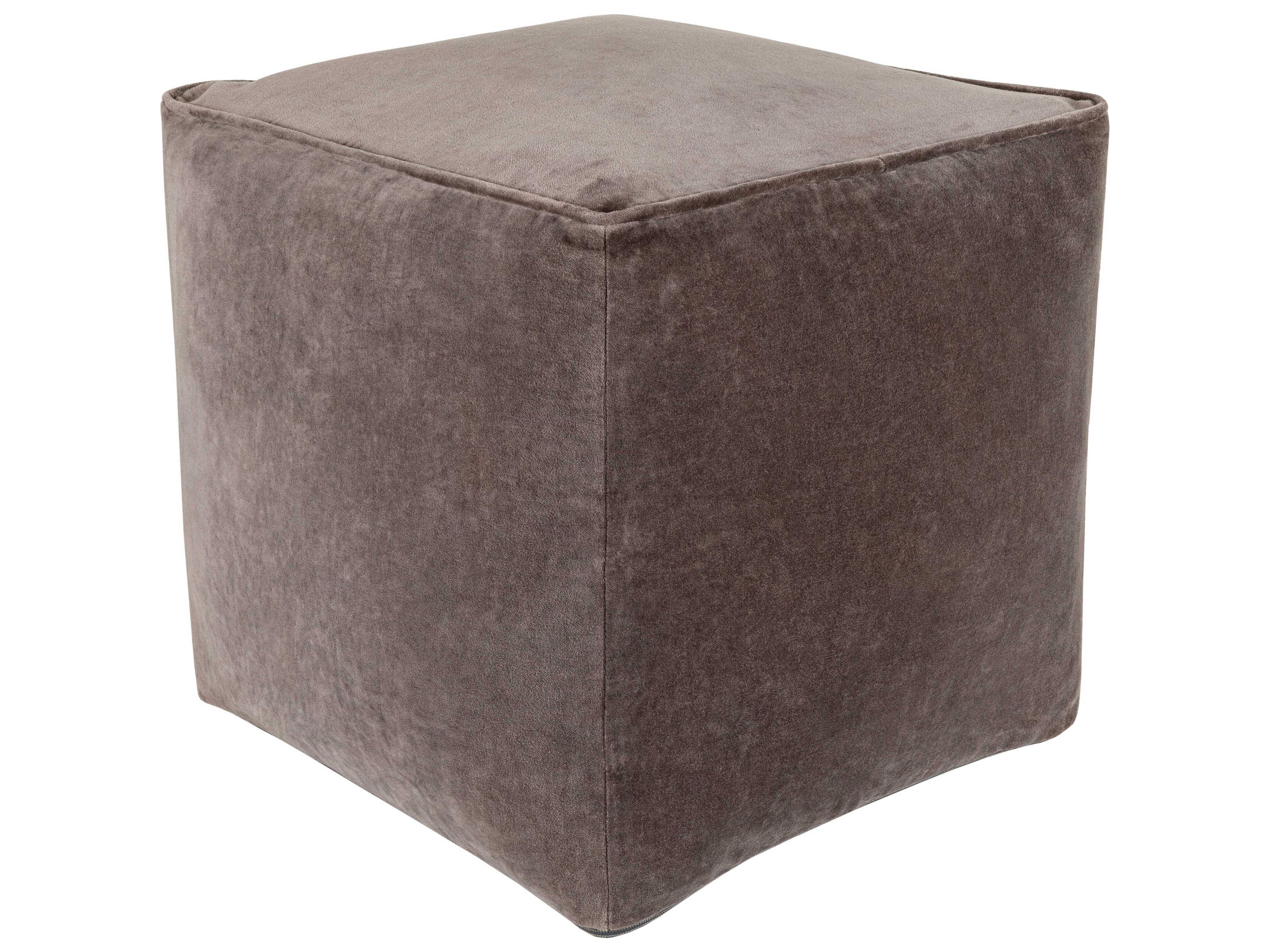 Surya Cotton Velvet Gray Ottoman