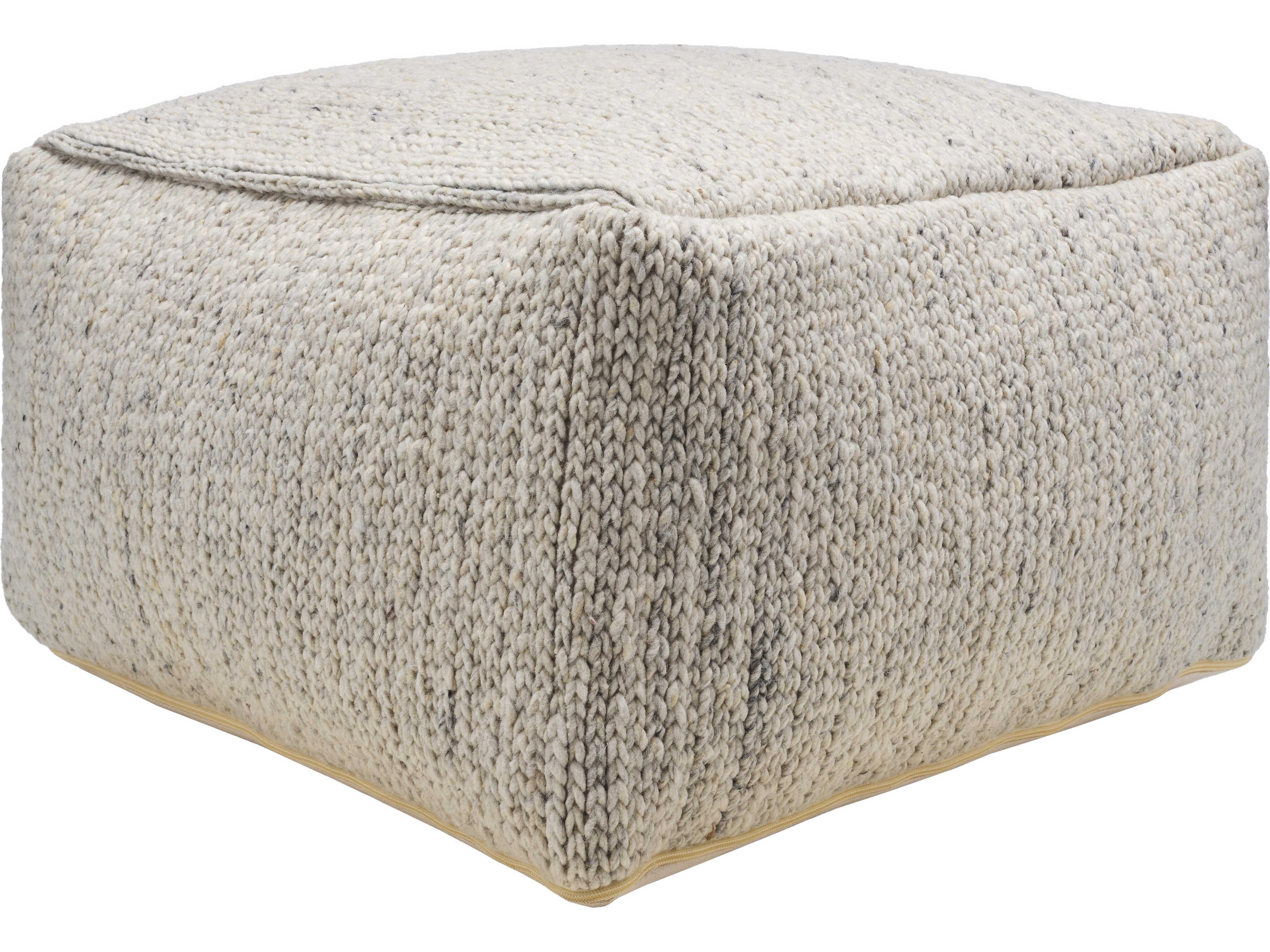 Surya Derby Cream Upholstered Pouf
