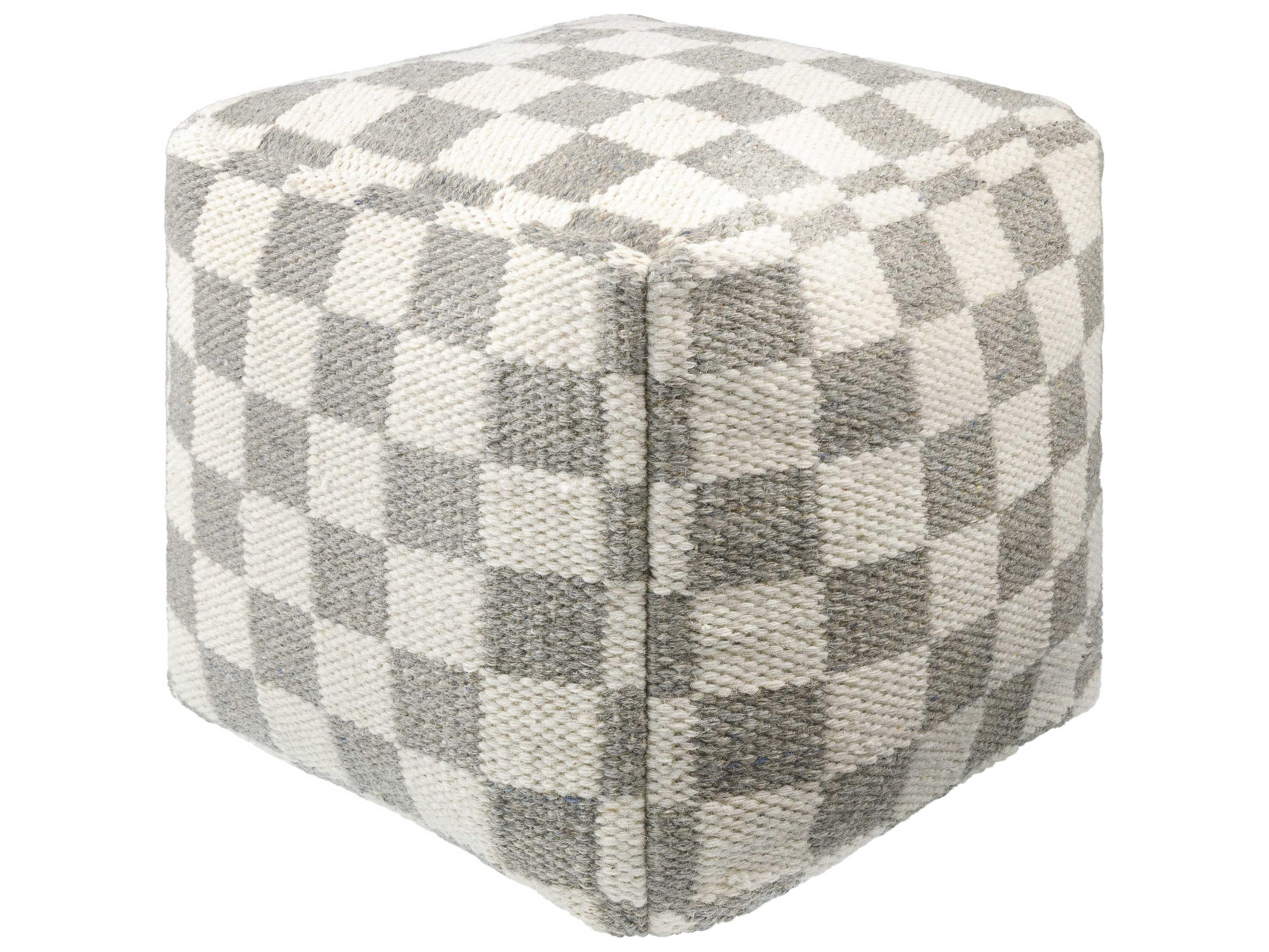 Surya Preethi Ivory Gray Upholstered Pouf