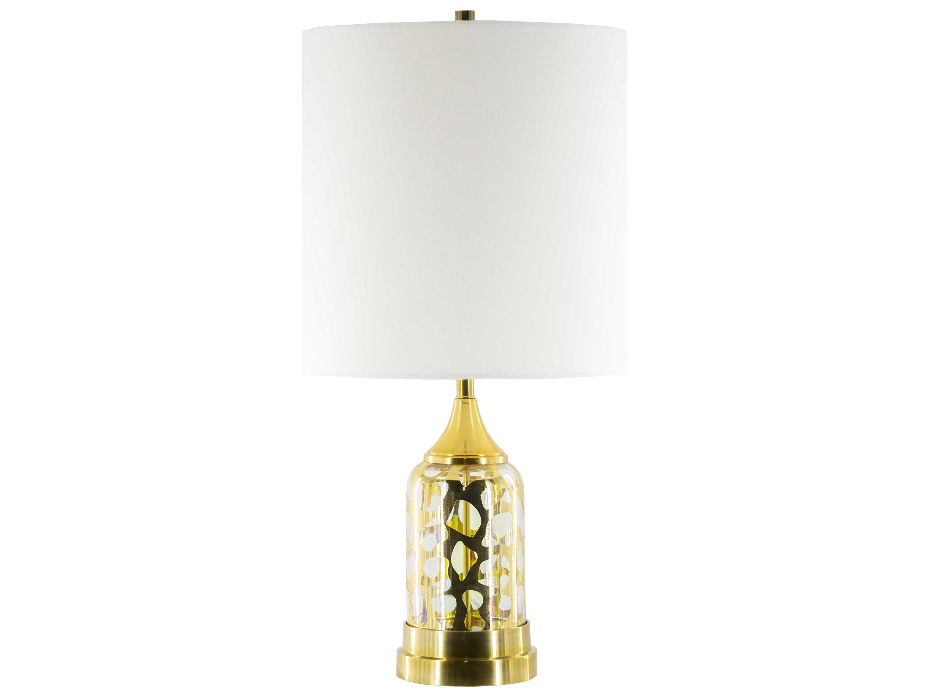 Surya Ellerman Gold White Linen Buffet Lamp