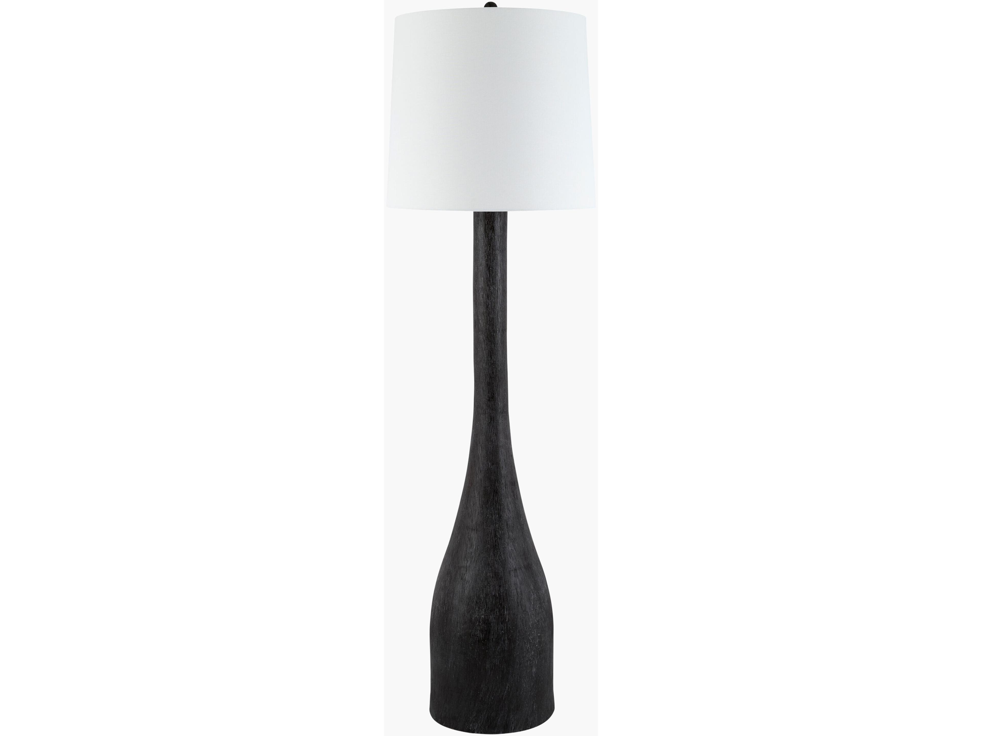 Surya Fonce Dark Brown White Linen Black Floor Lamp