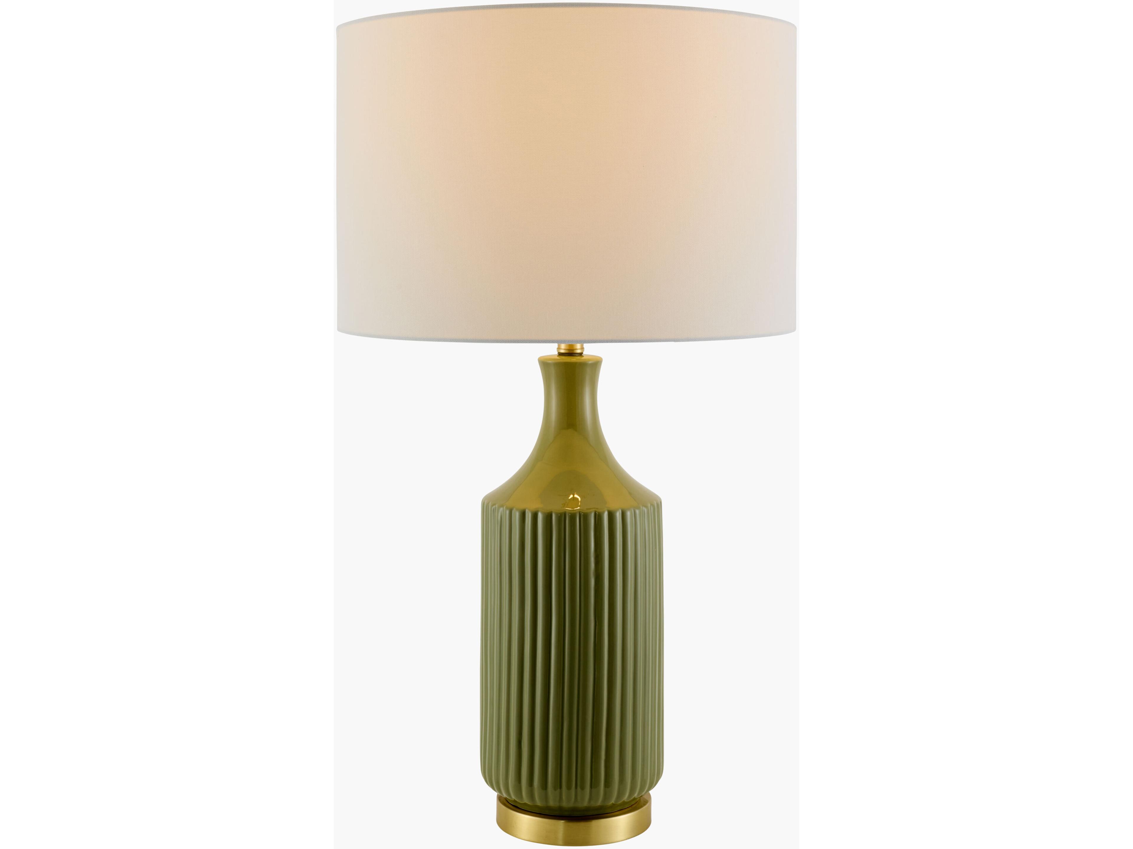Surya Filaki Green White Linen Buffet Lamp
