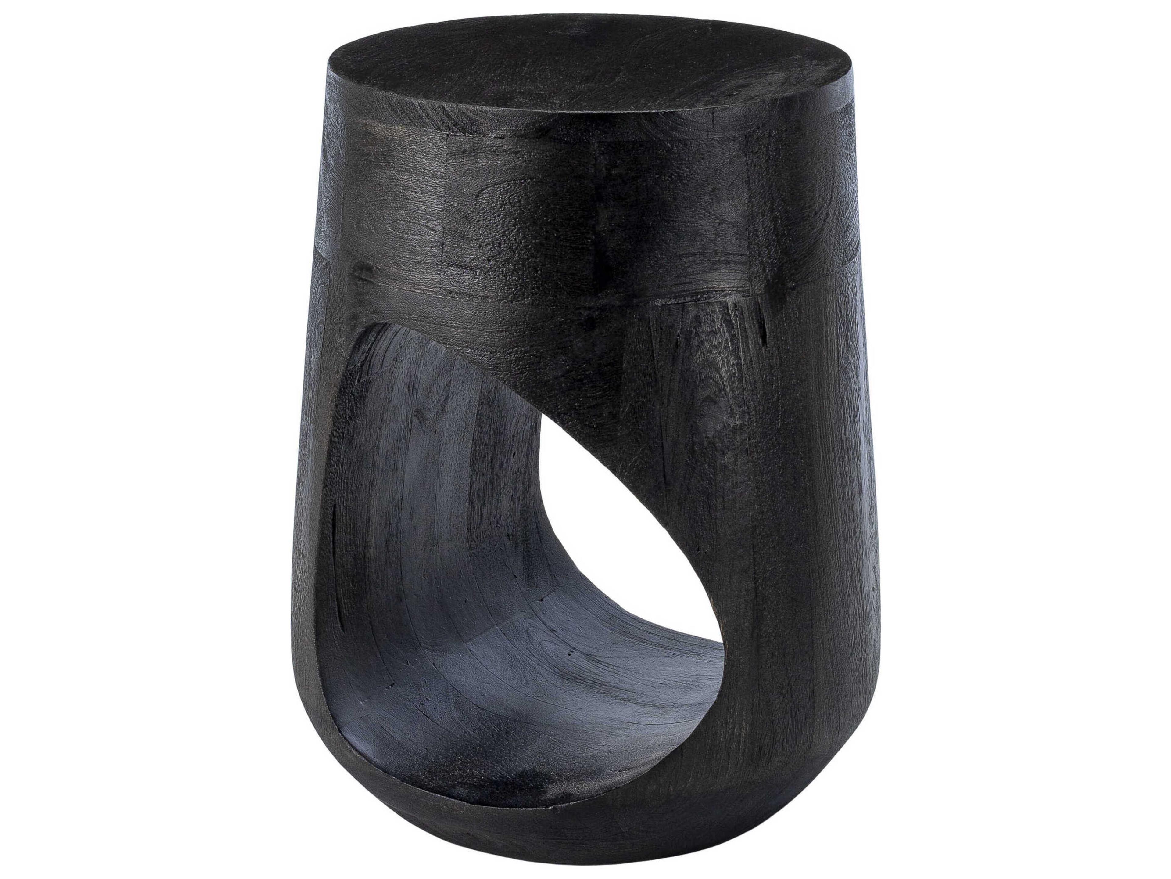 Surya Isiri Round Wood Black End Table