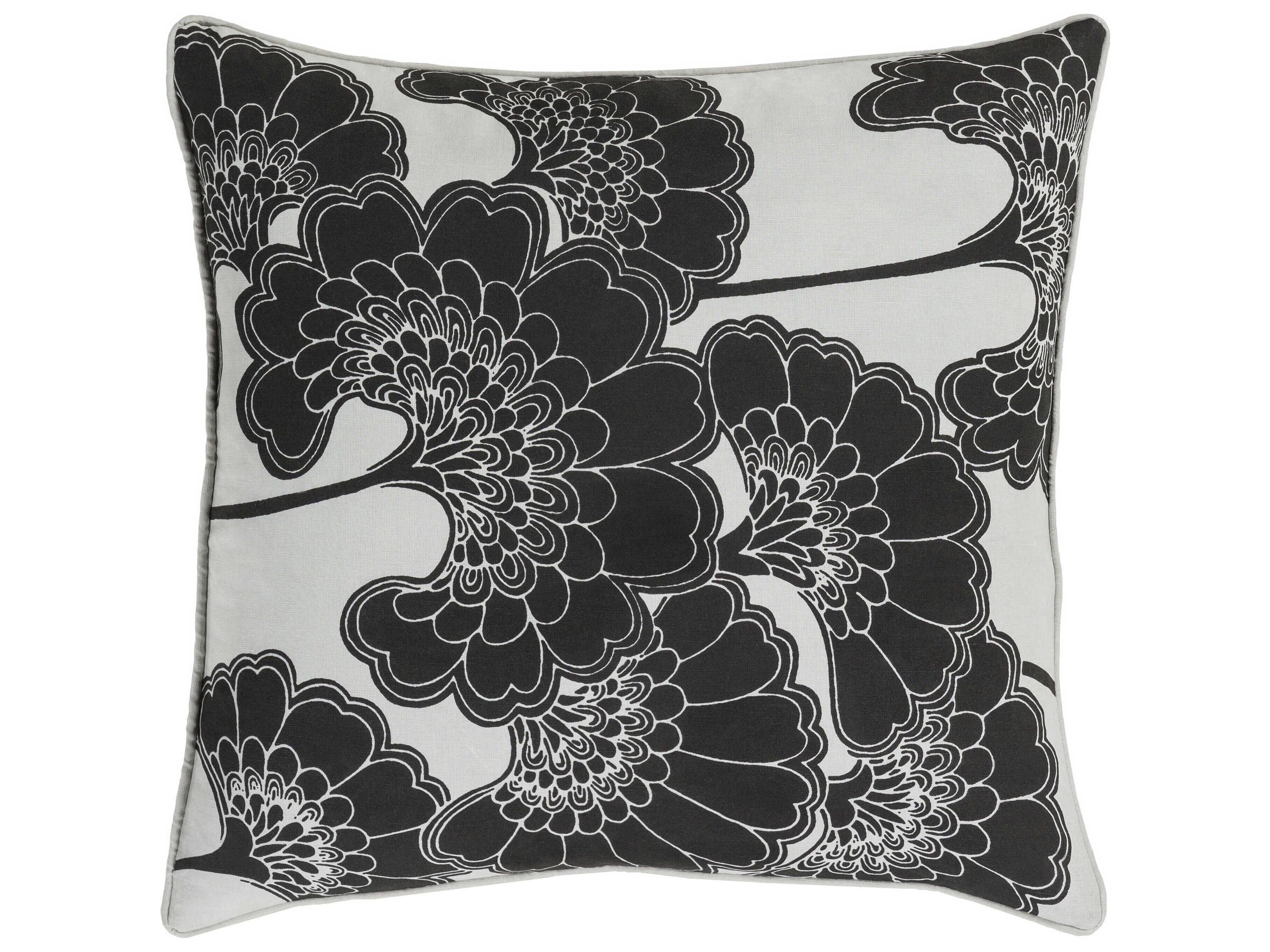 Surya Japanese Floral Black Pillow