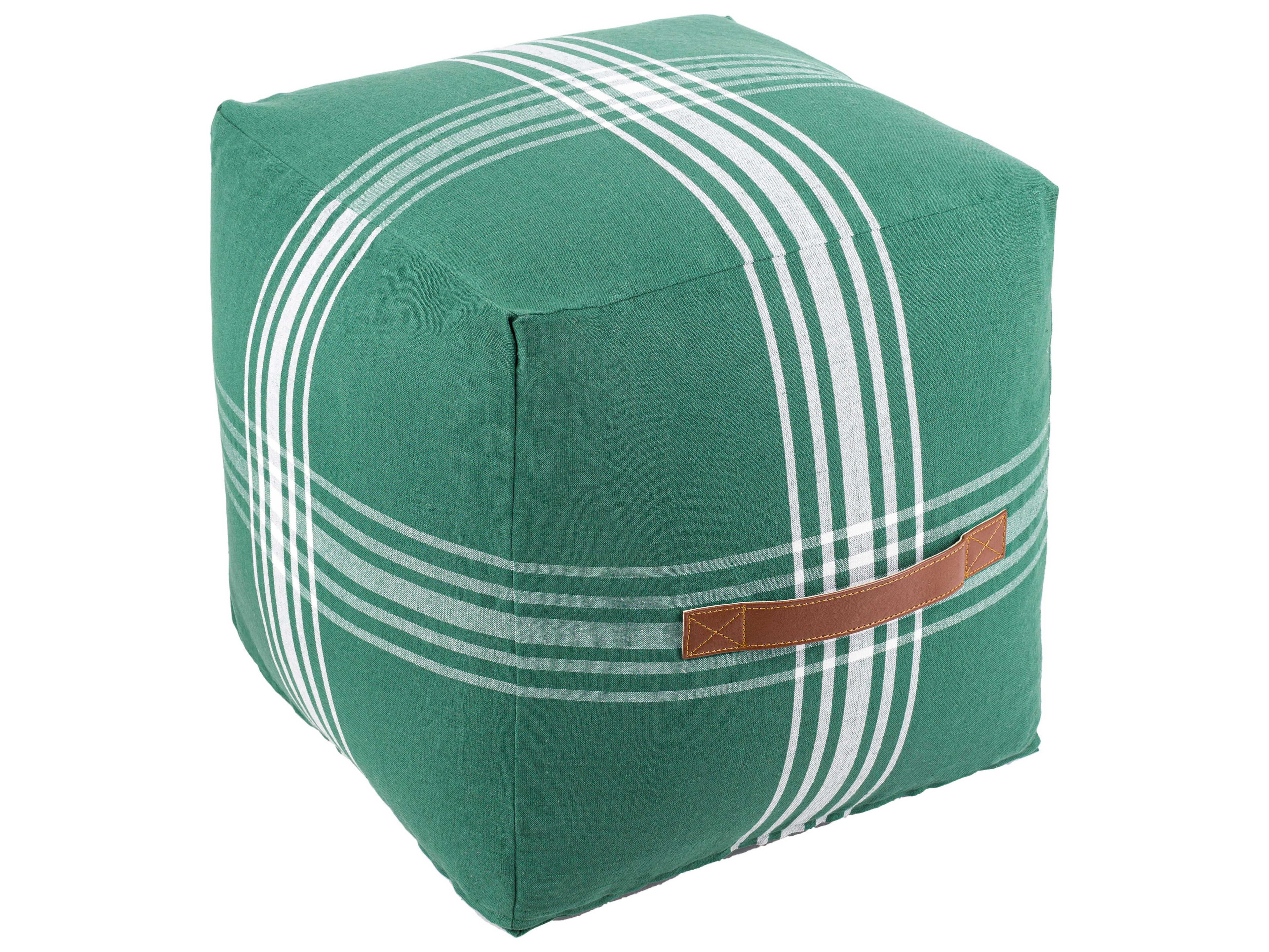 Surya Jackson Dark Green White Upholstered Ottoman