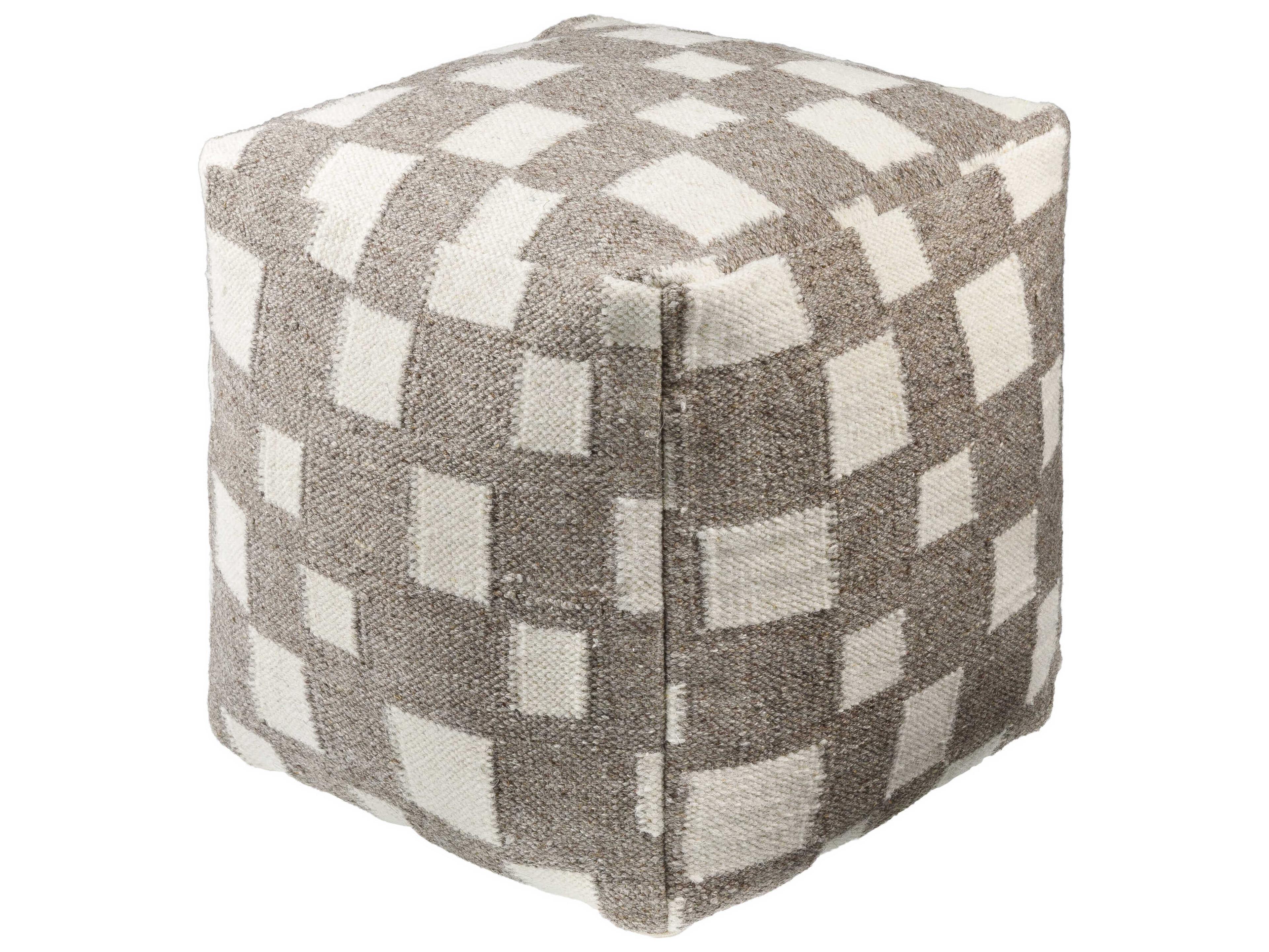 Surya Jacinta Taupe Gray Upholstered Pouf