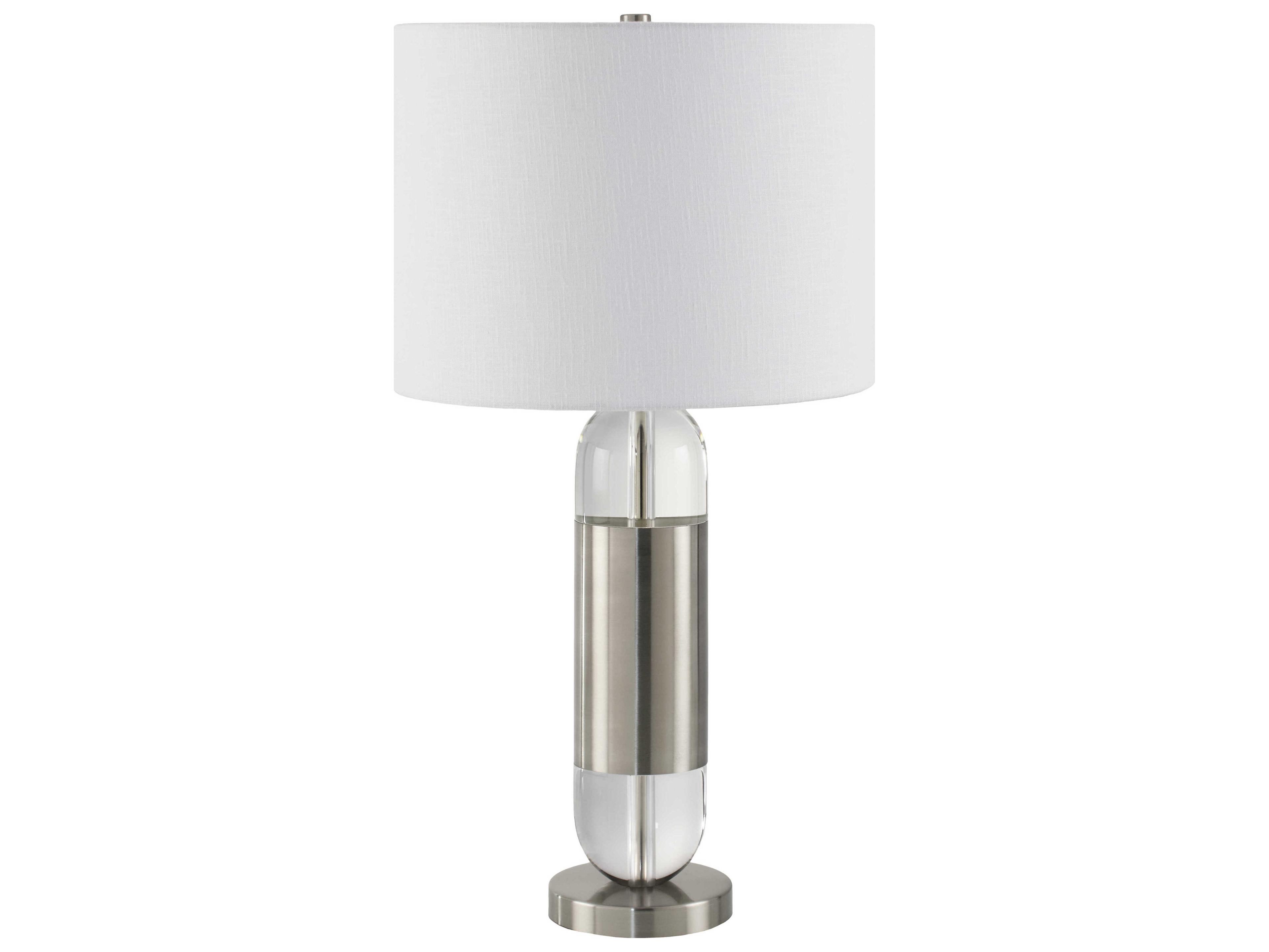 Surya Kamas Clear Metallic Silver White Linen Nickel Buffet Lamp