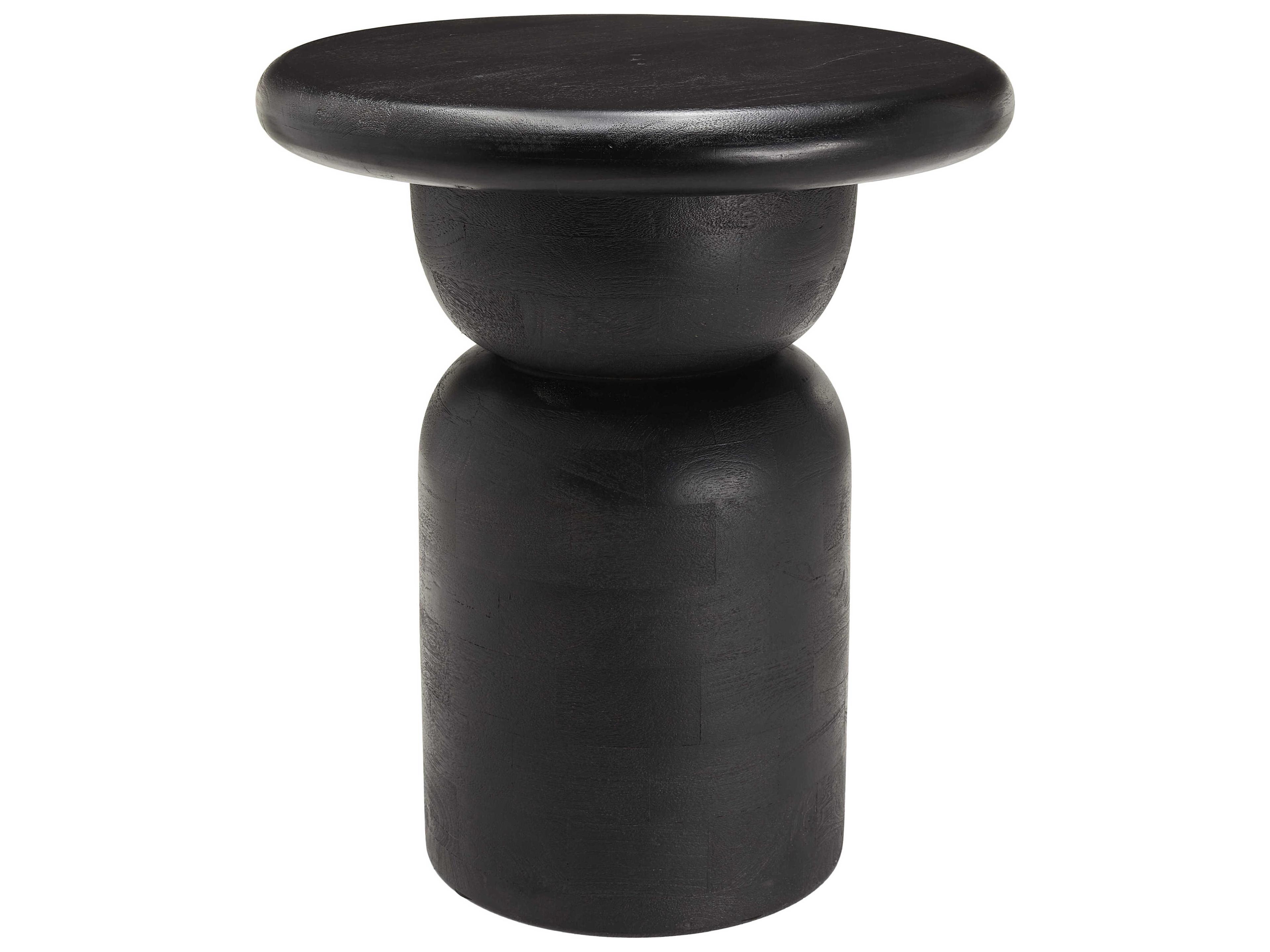 Surya Koben Round Wood Black End Table