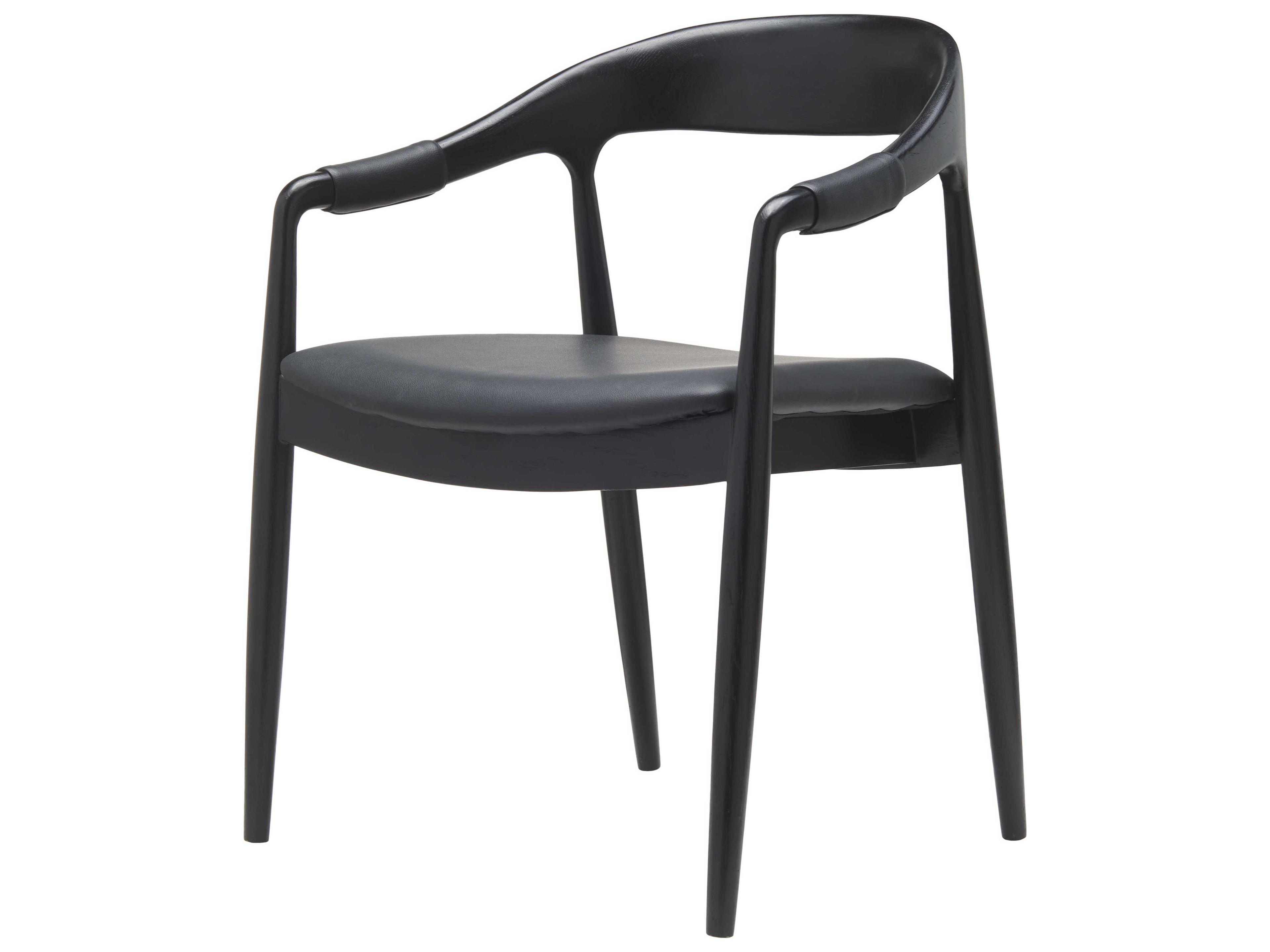 Surya Kisco Oak Wood Black Faux Leather Arm Dining Chair