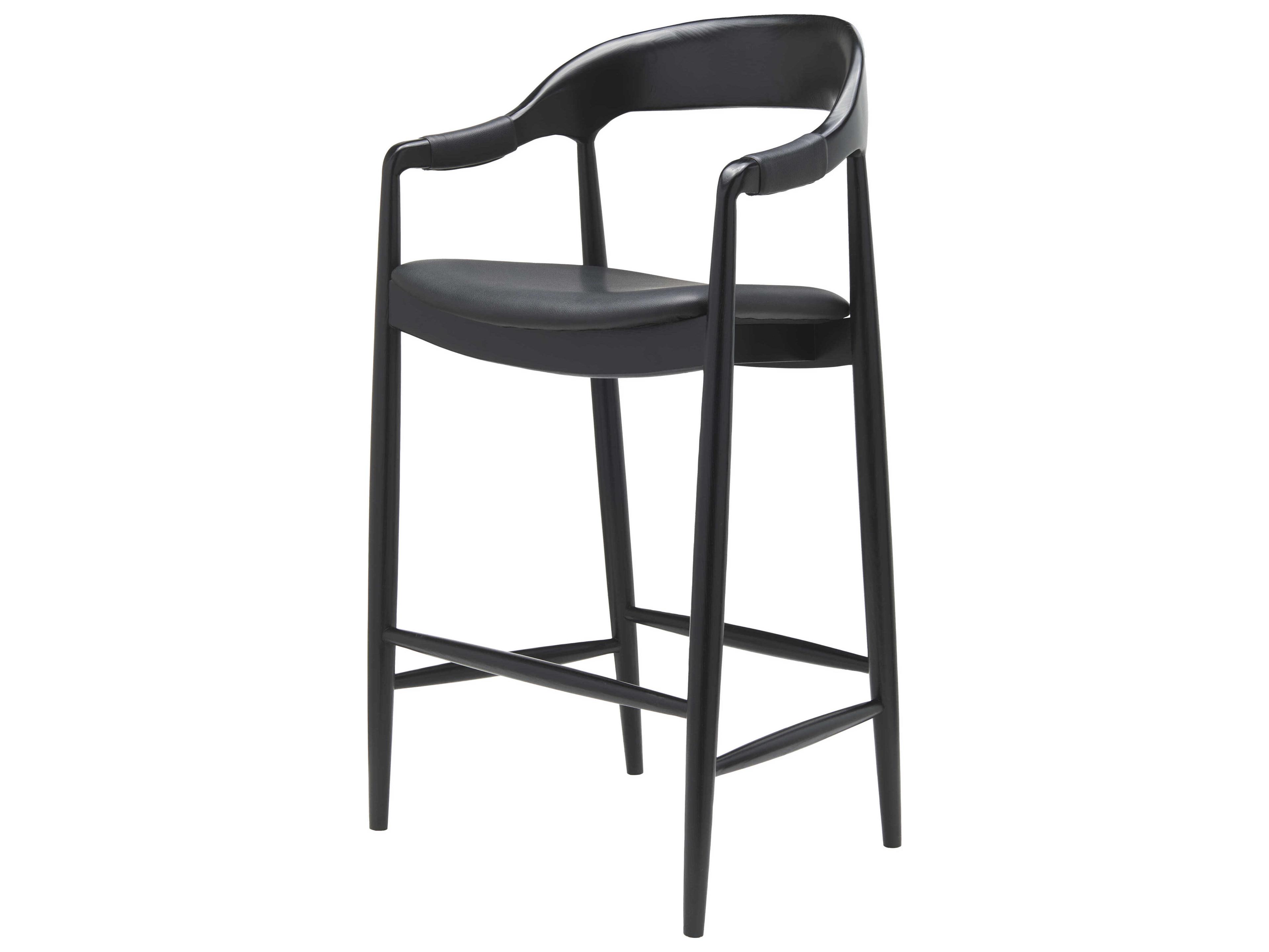 Surya Kisco Black Faux Leather Ash Wood Bar Stool