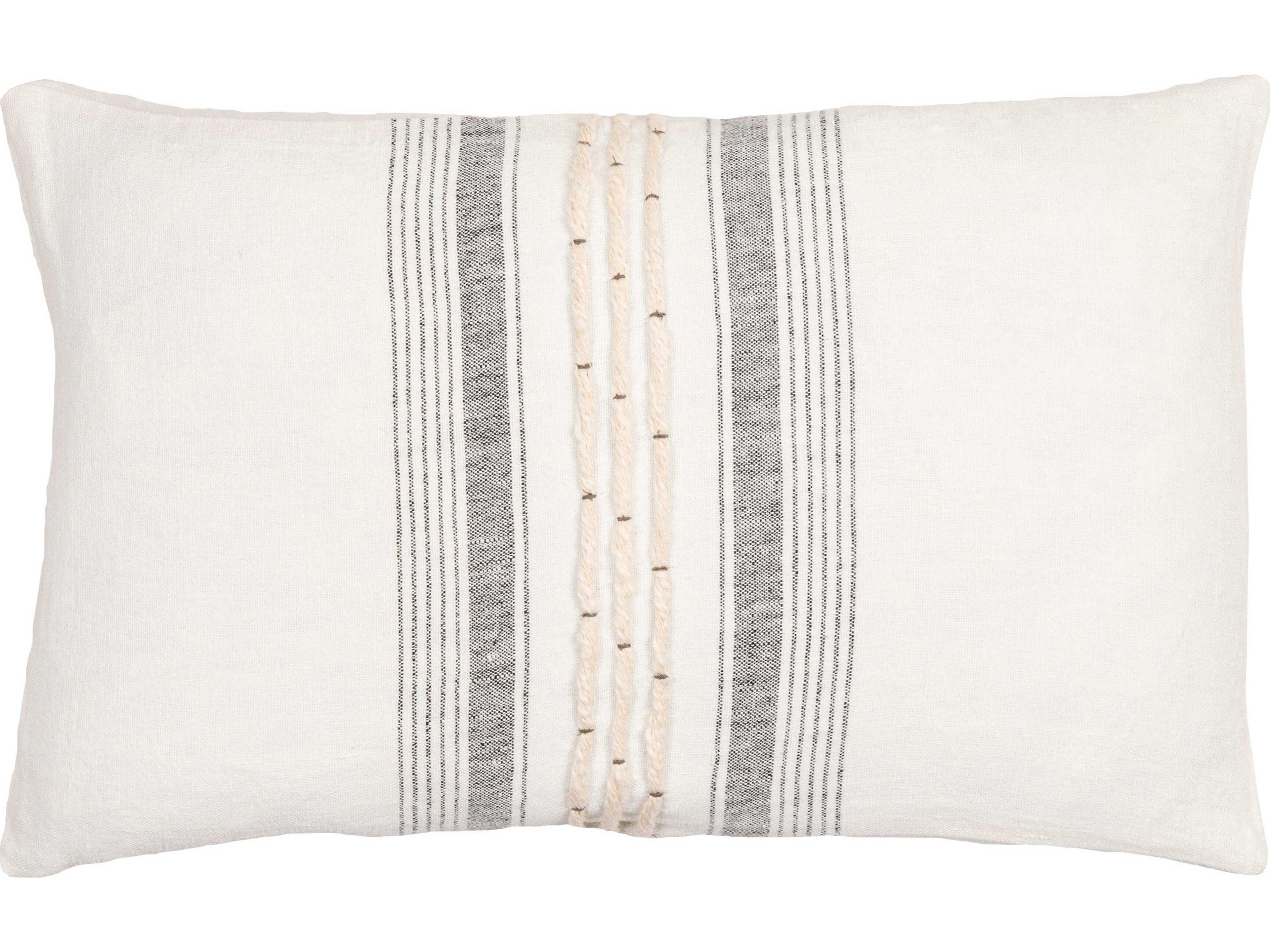 Surya Linen Stripe Embellished Cream / Black Pillow