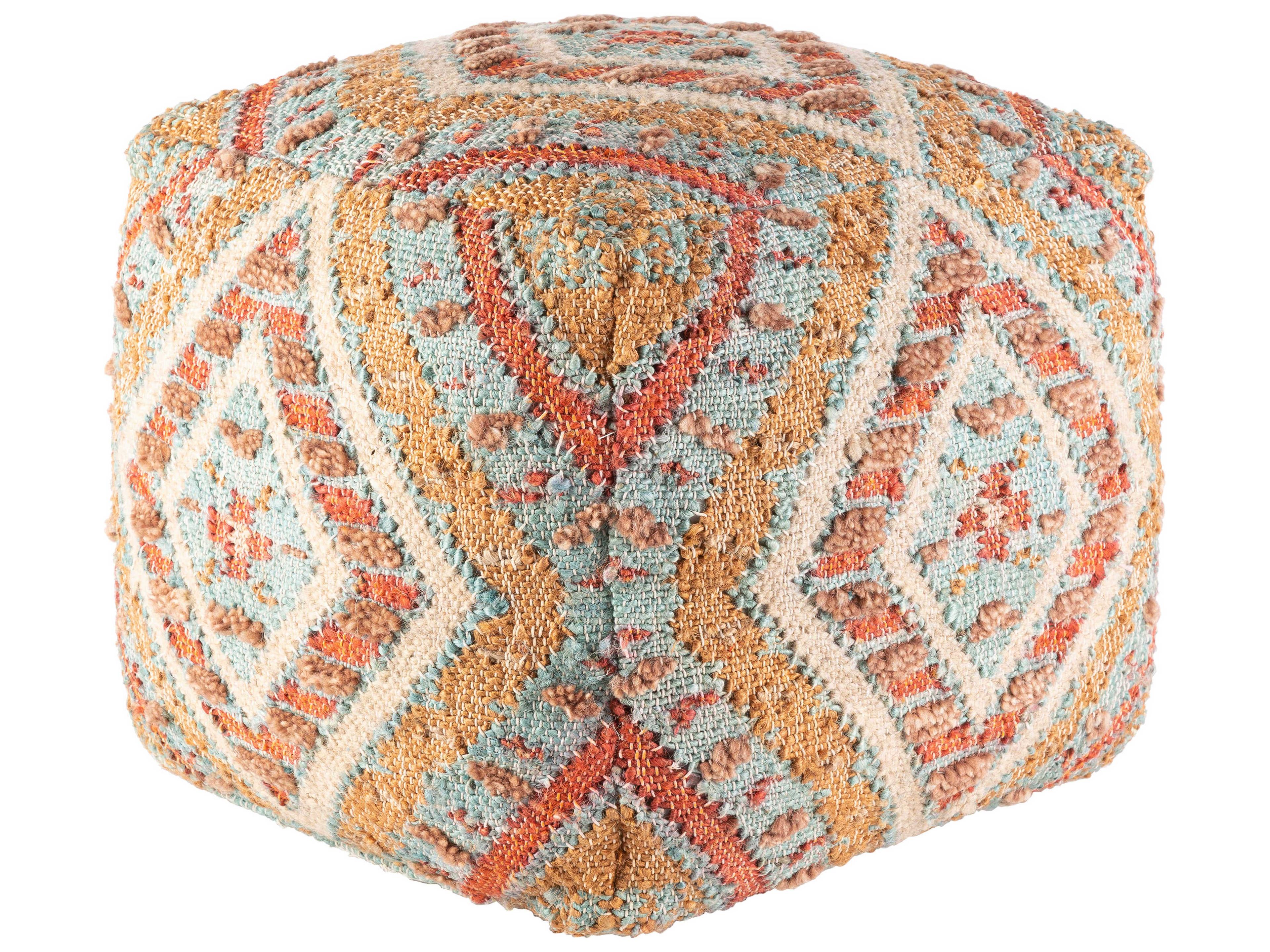 Surya Luanda Aqua Light Beige Brick Red Blue Upholstered Ottoman