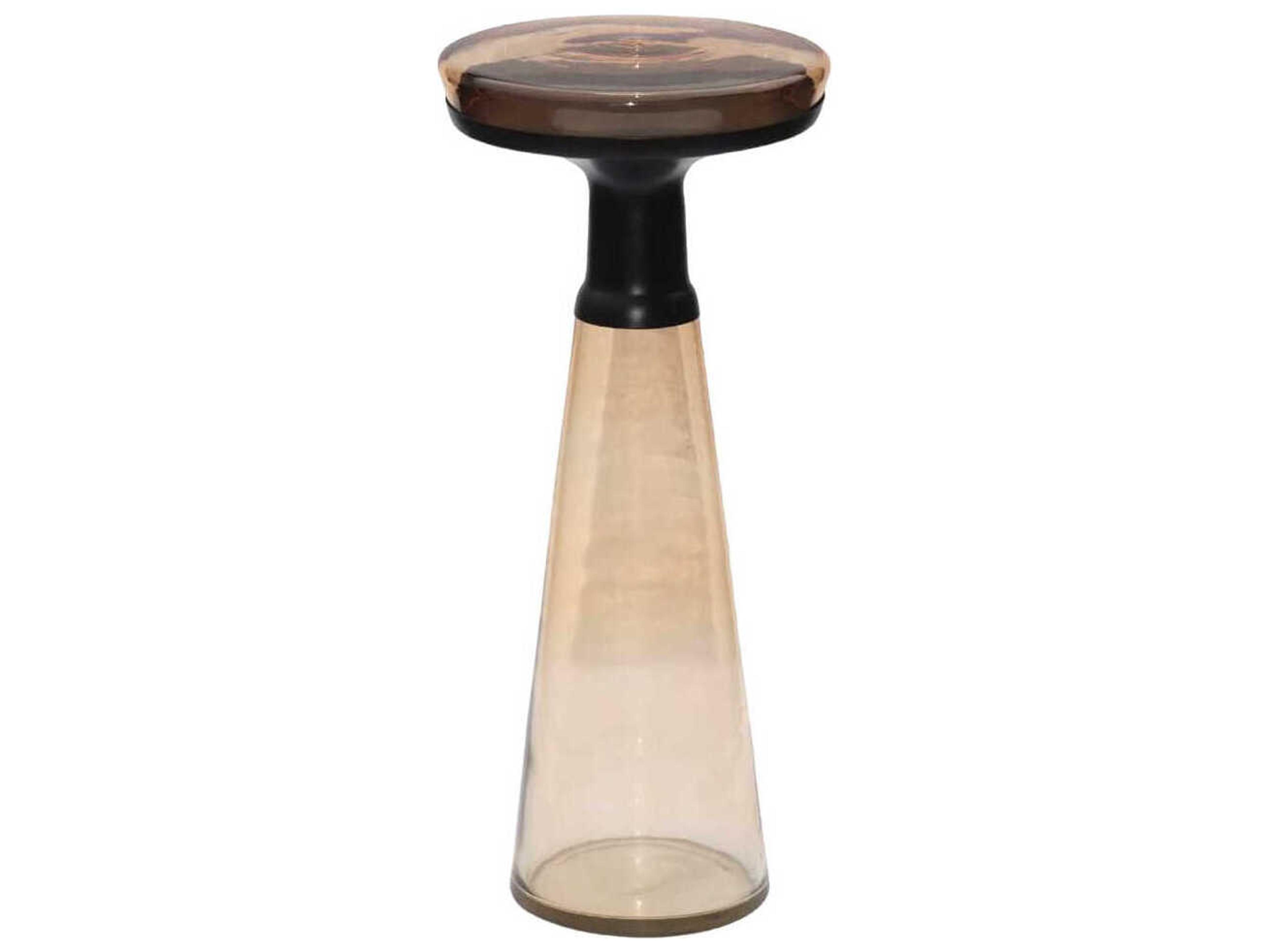 Surya Luzerne Round Glass Camel Brown End Table