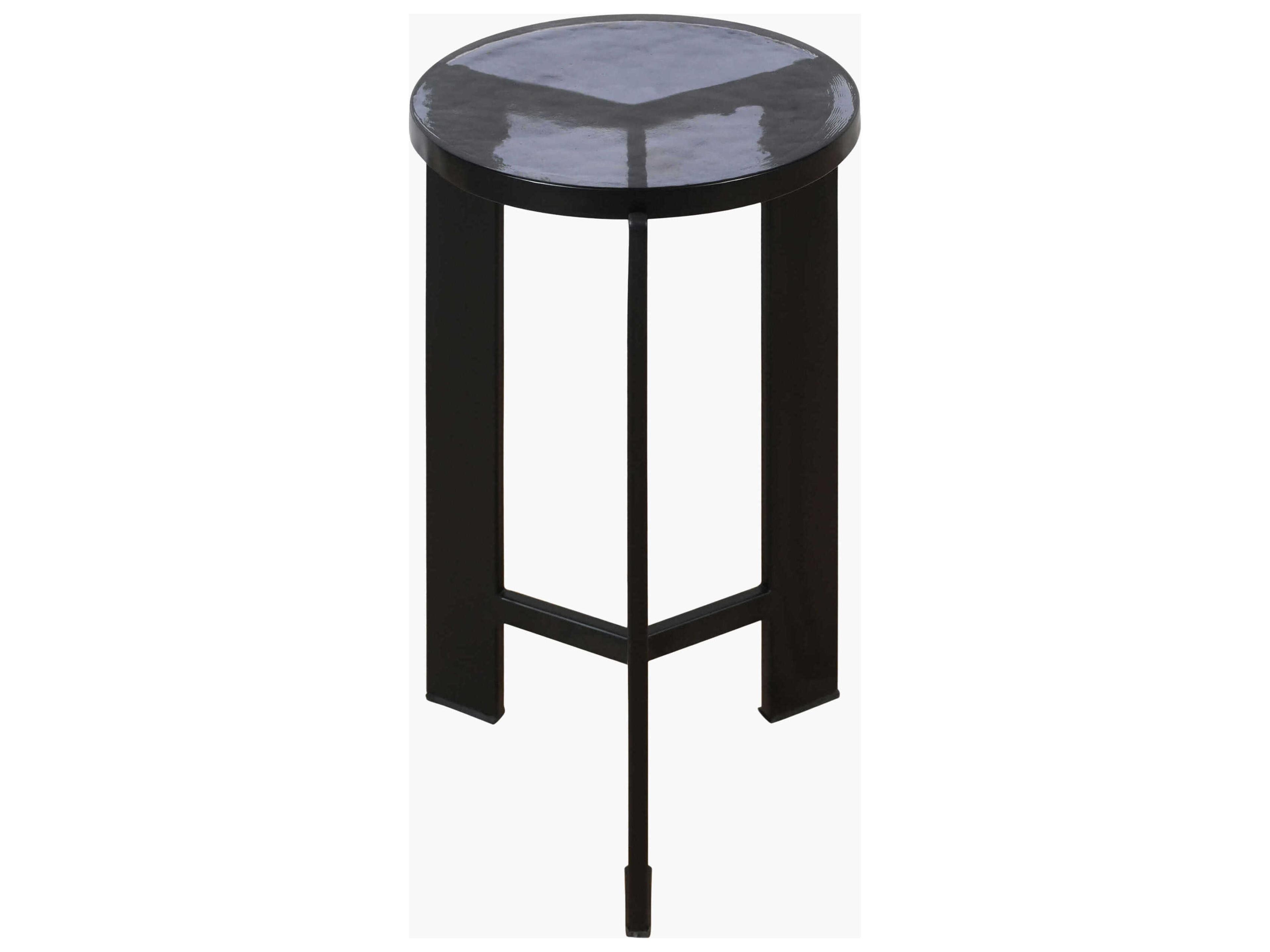 Surya Nisse Round Glass Blue Black End Table