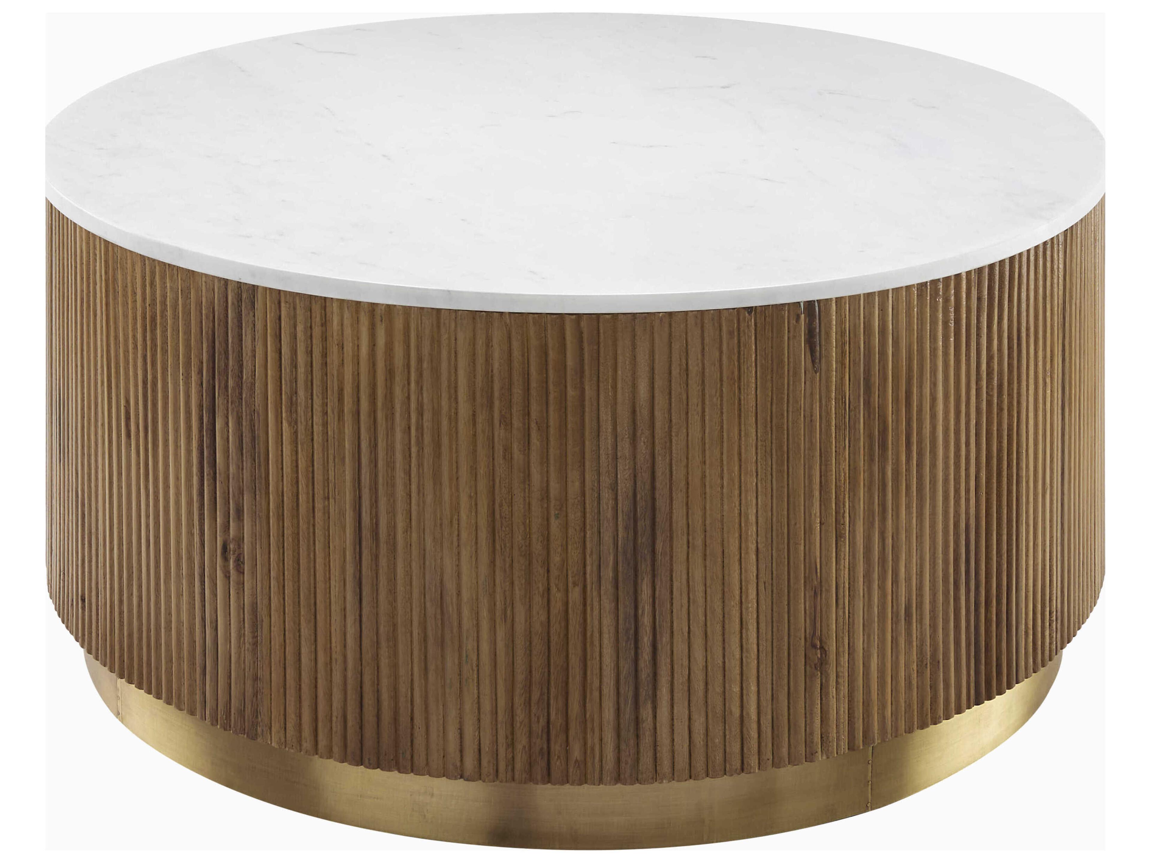 Surya Nems Round Marble White Brown Gold Coffee Table