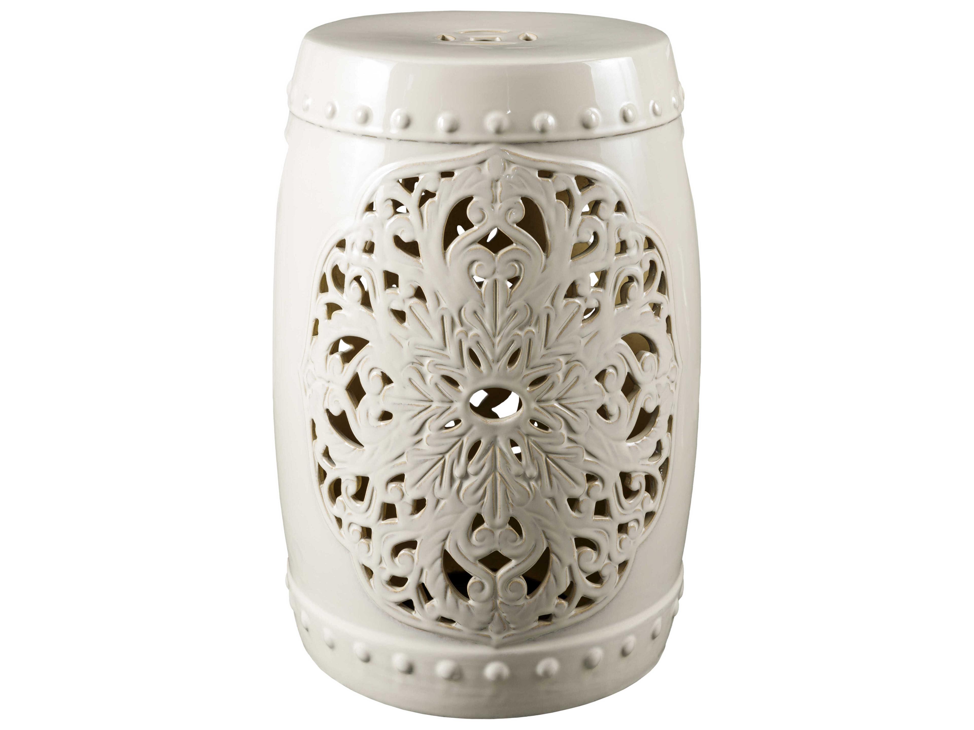 Surya Nusrat White Accent Stool