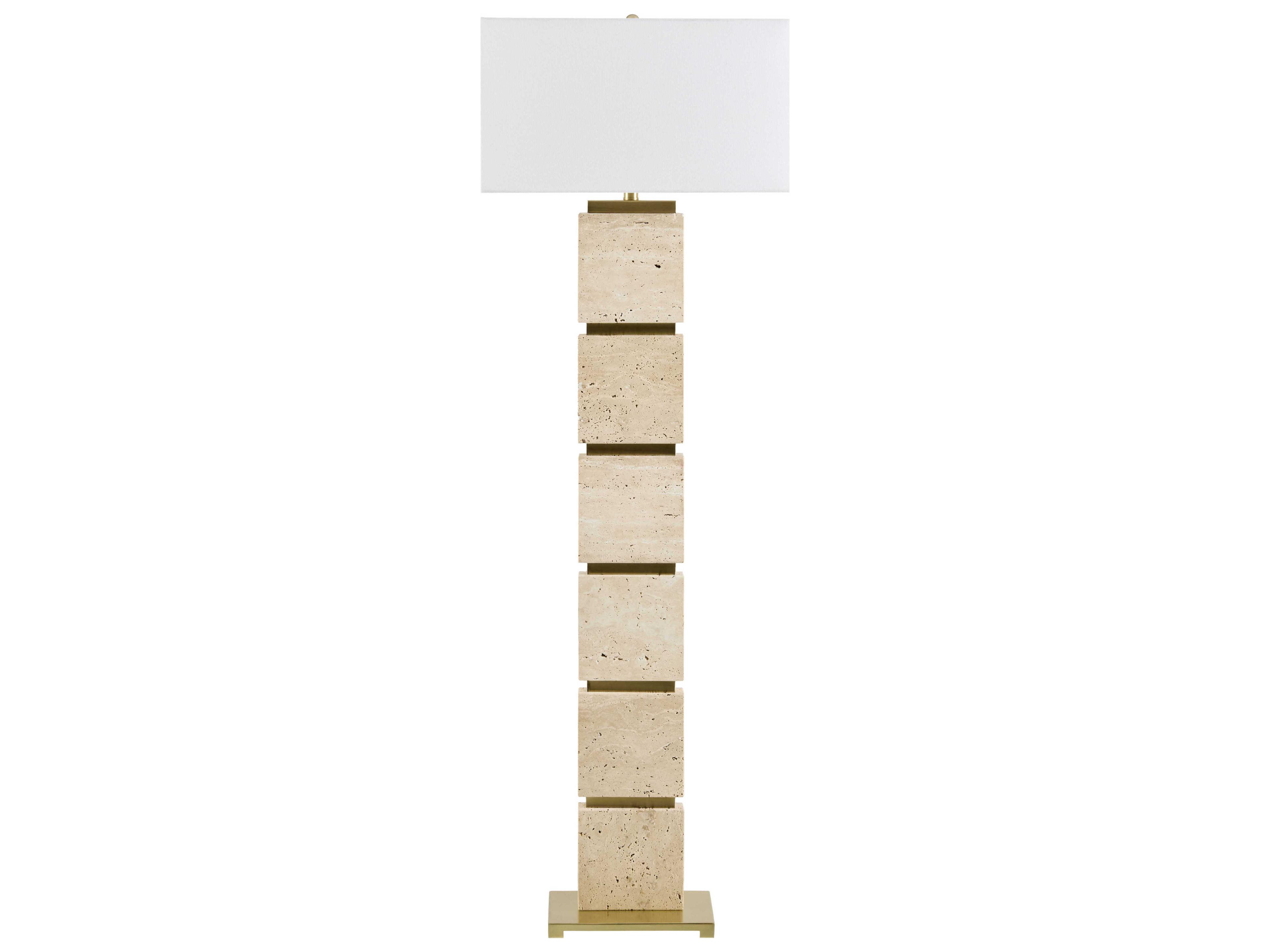 Surya Ponta Yellow White Linen Brown Floor Lamp