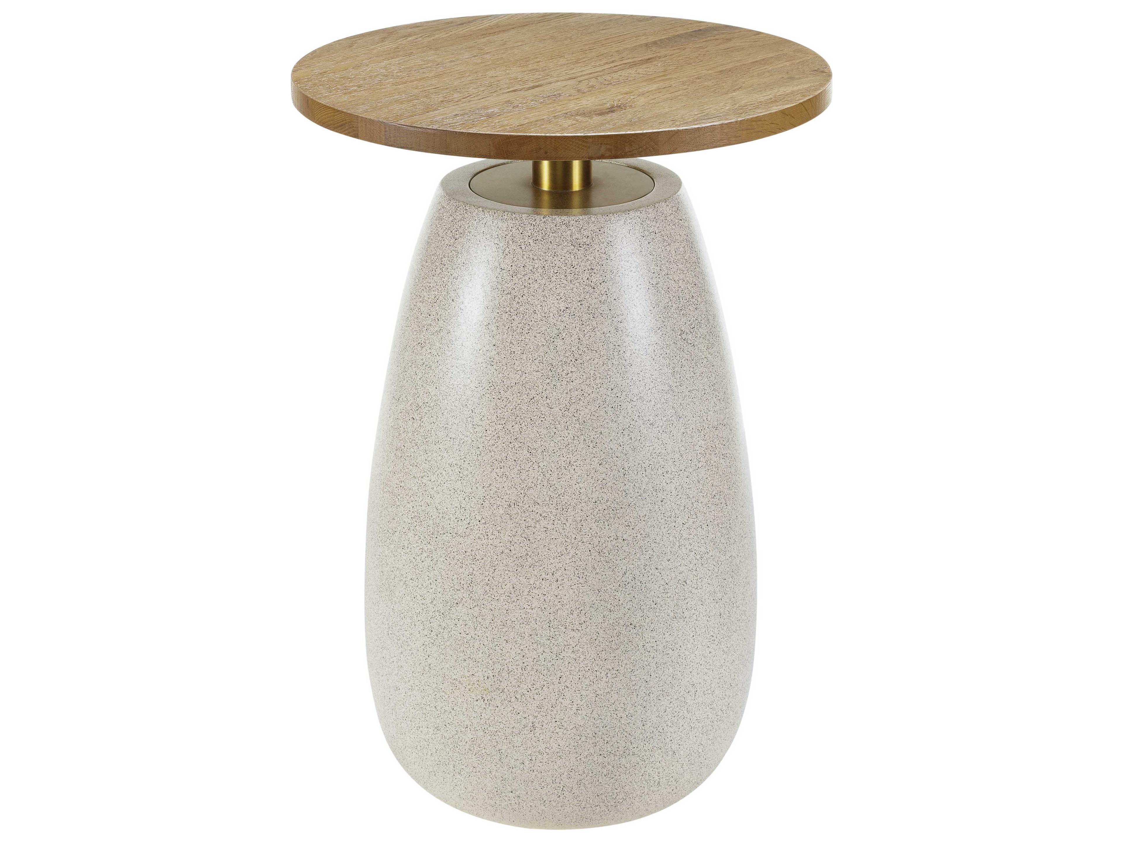 Surya Pupil Round Wood Brown Beige Gold End Table