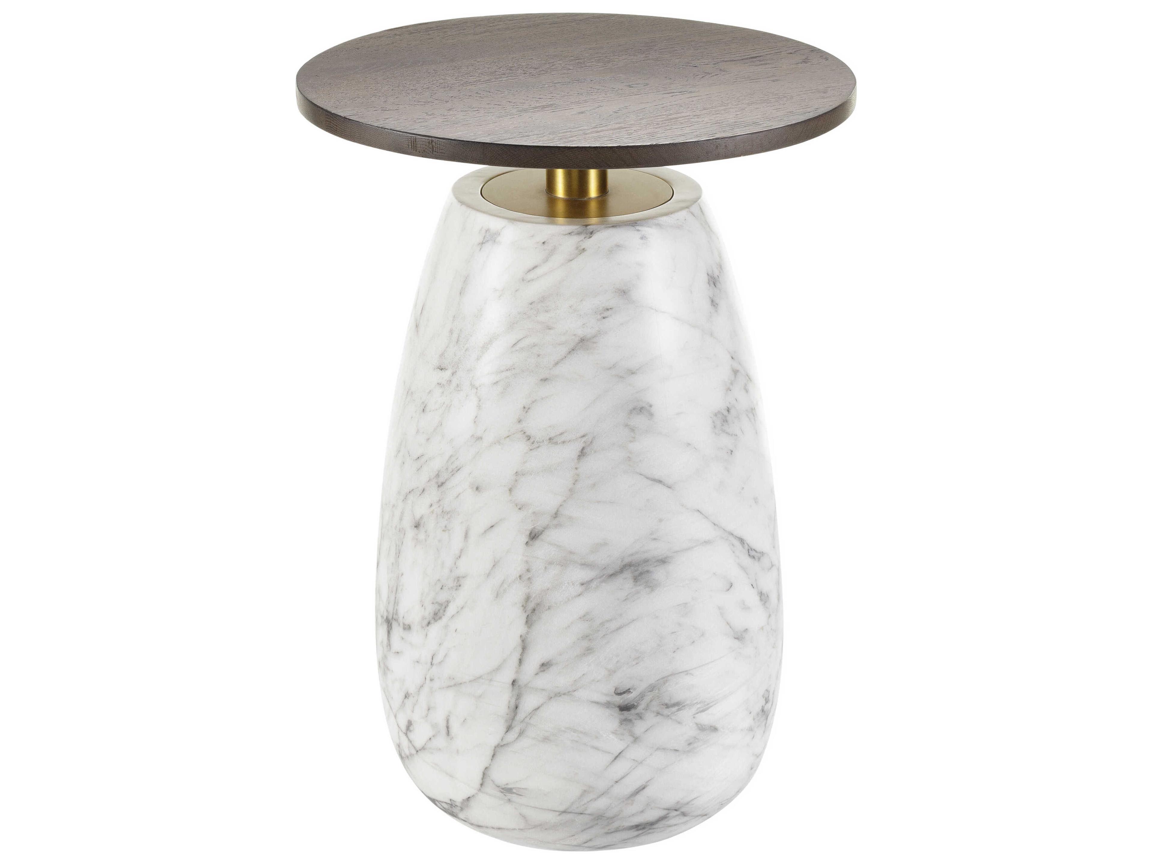 Surya Pupil Round Wood Dark Brown White Gold End Table