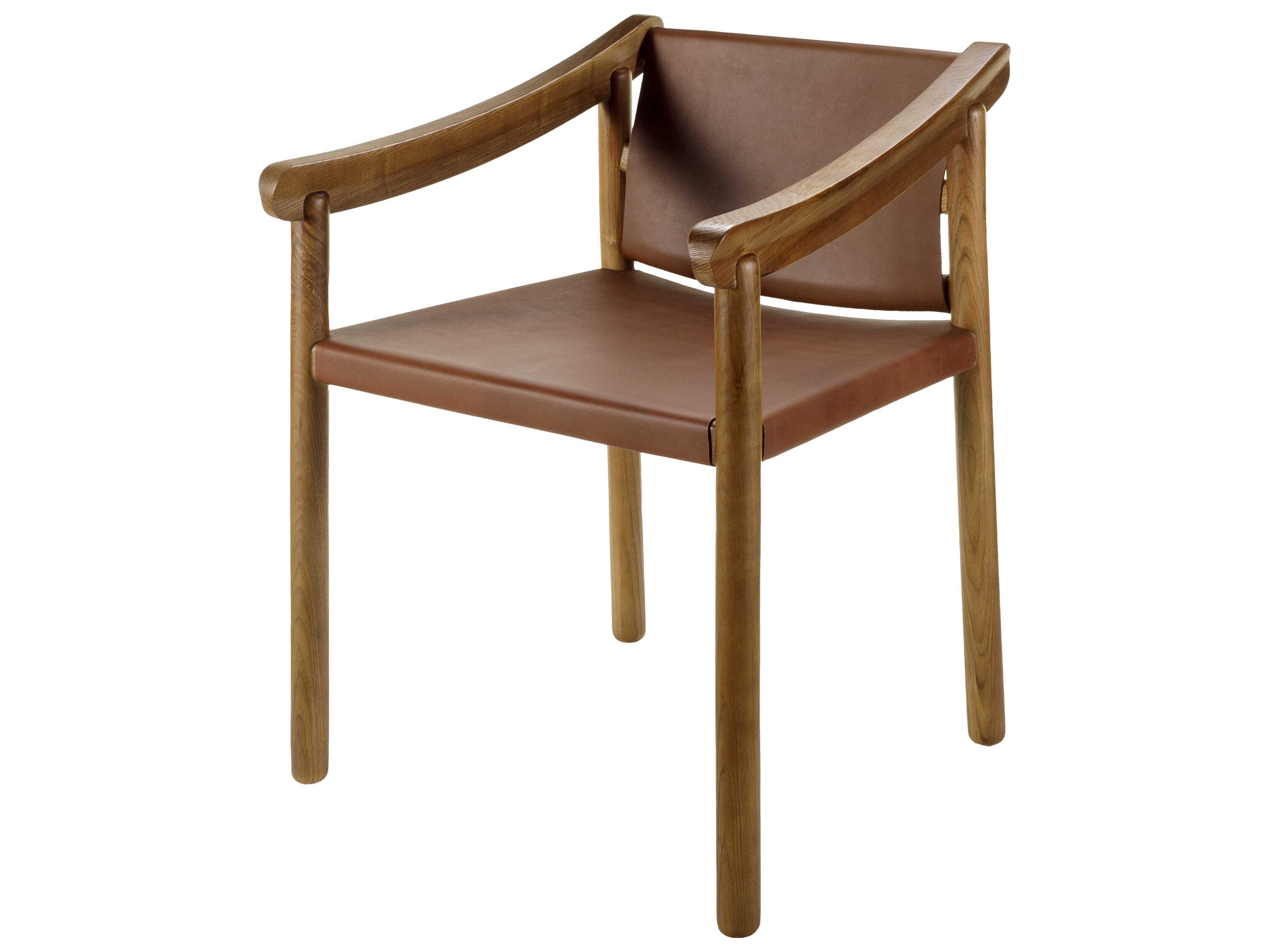 Surya Raymond Ash Wood Brown Leather Arm Dining Chair