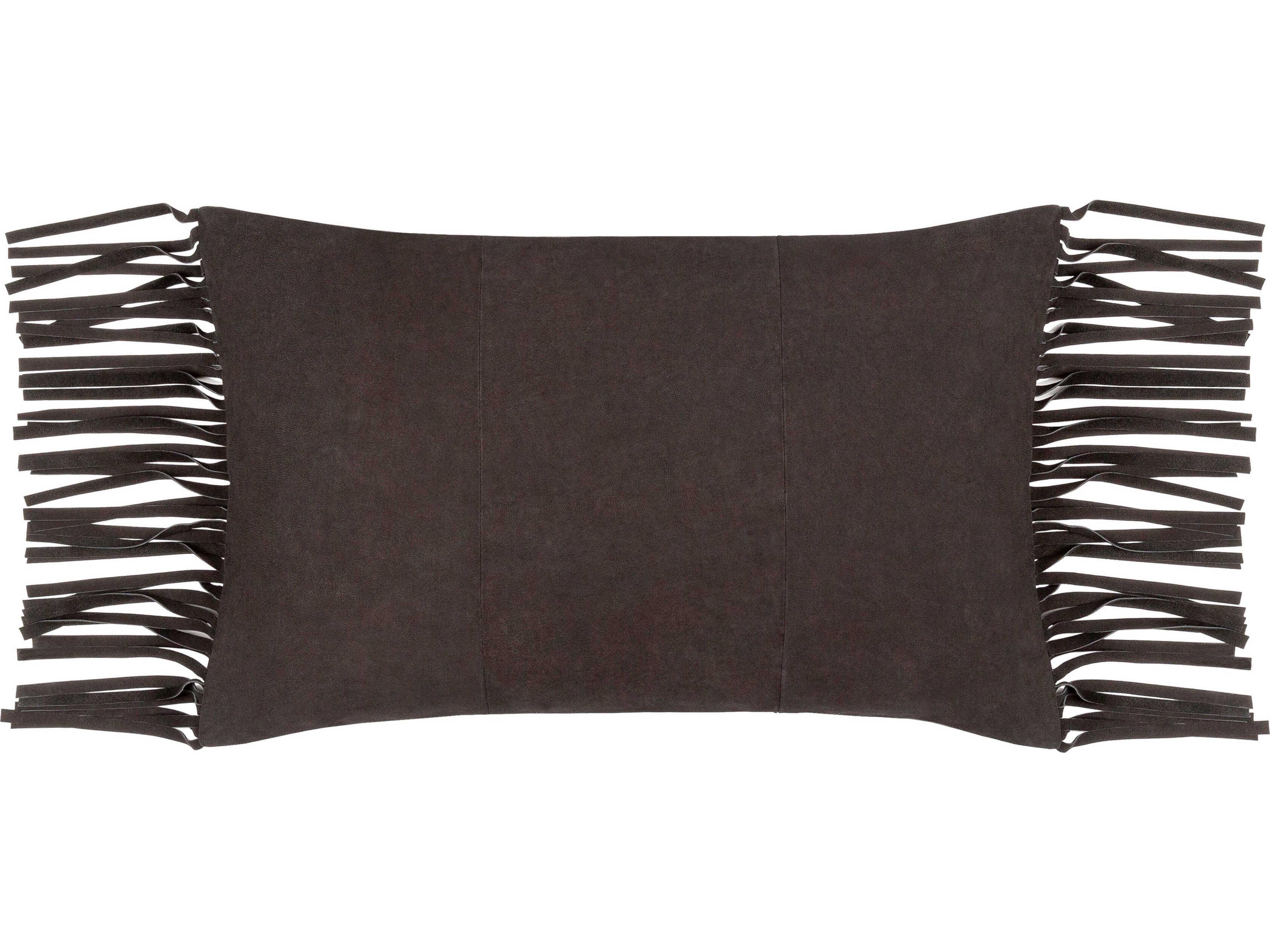 Surya Suede Fringe Black Pillow
