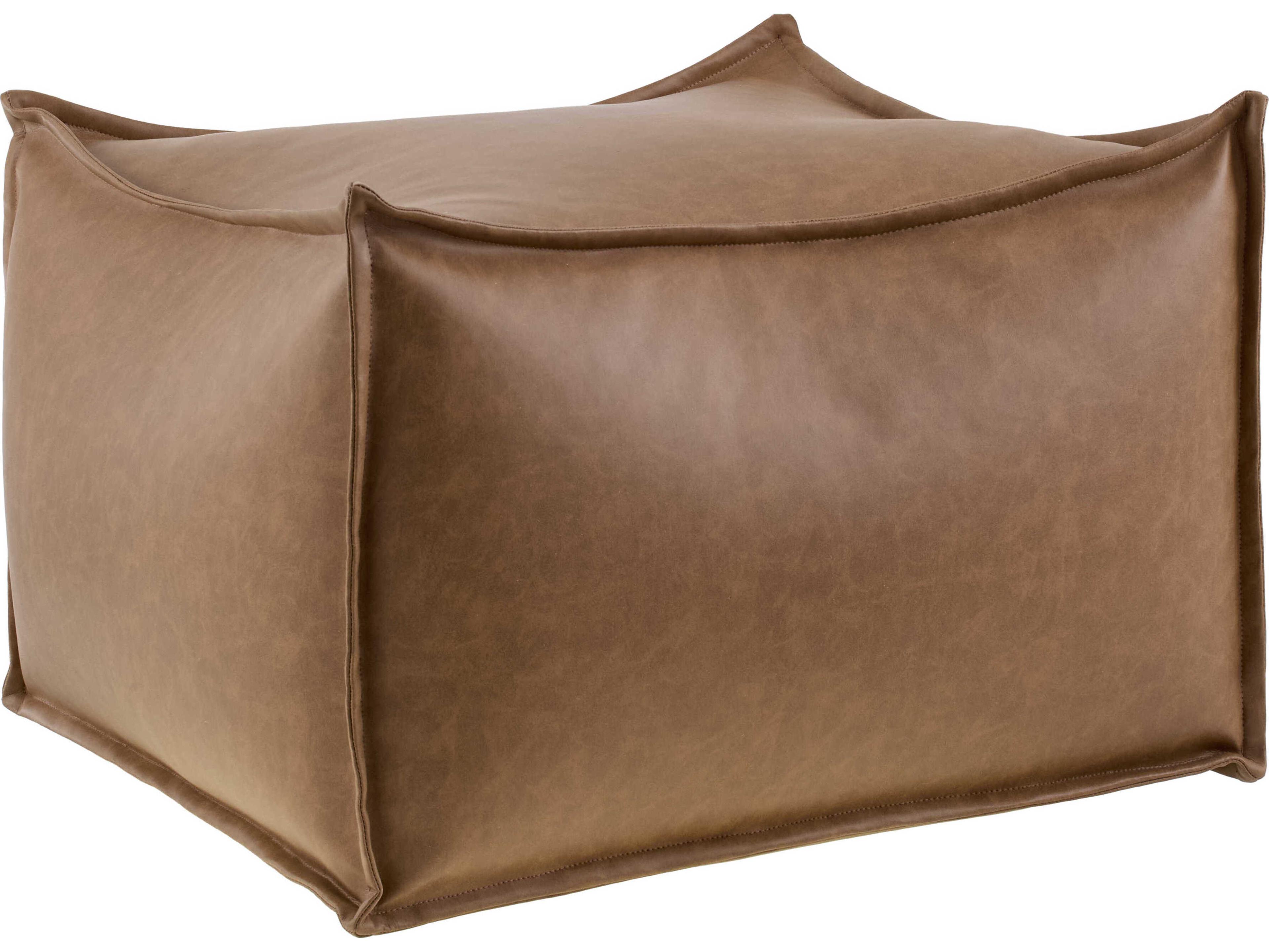 Surya Teddy Chestnut Brown Leather Pouf