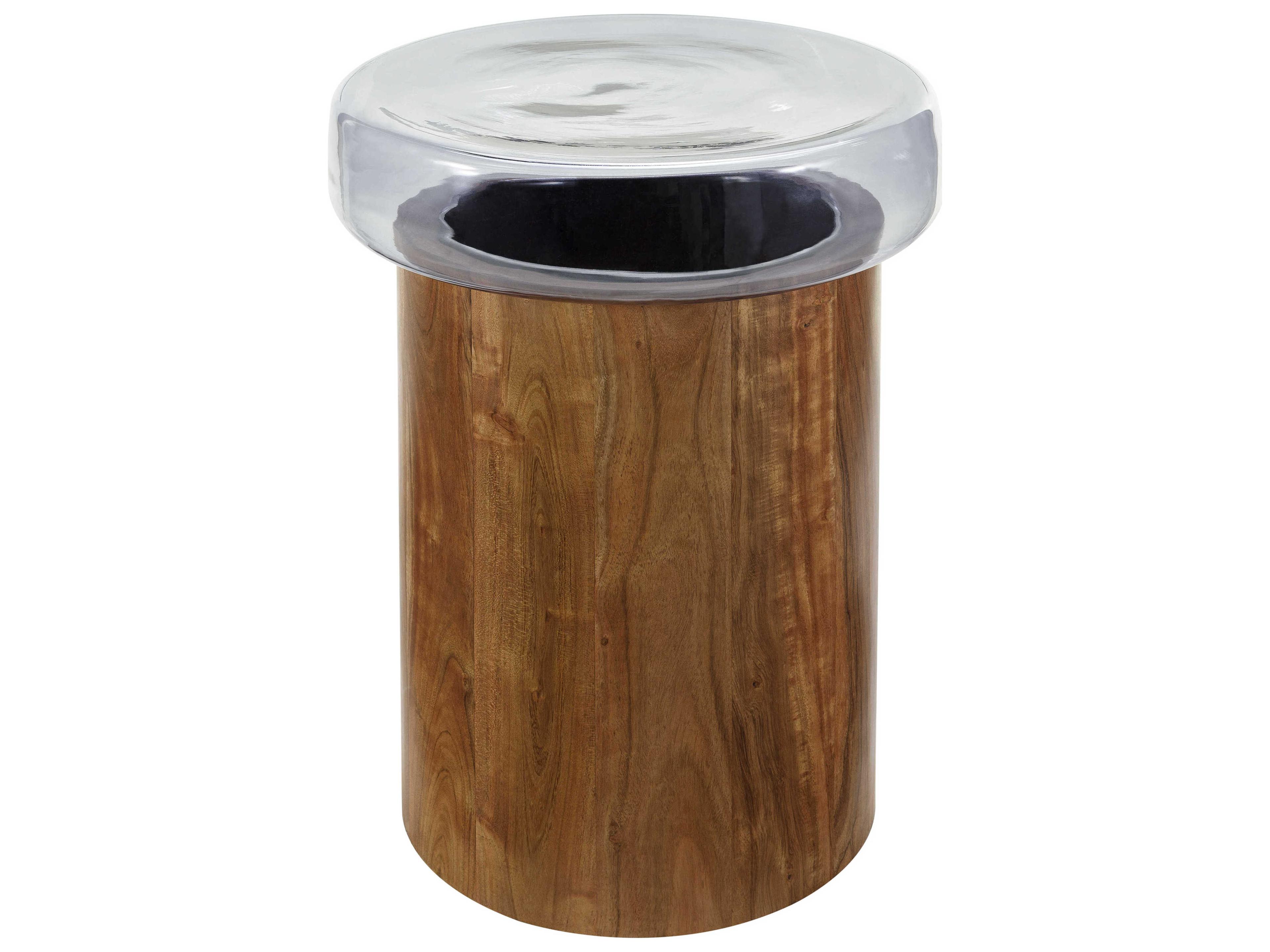 Surya Thorpe Round Glass Blue Brown End Table