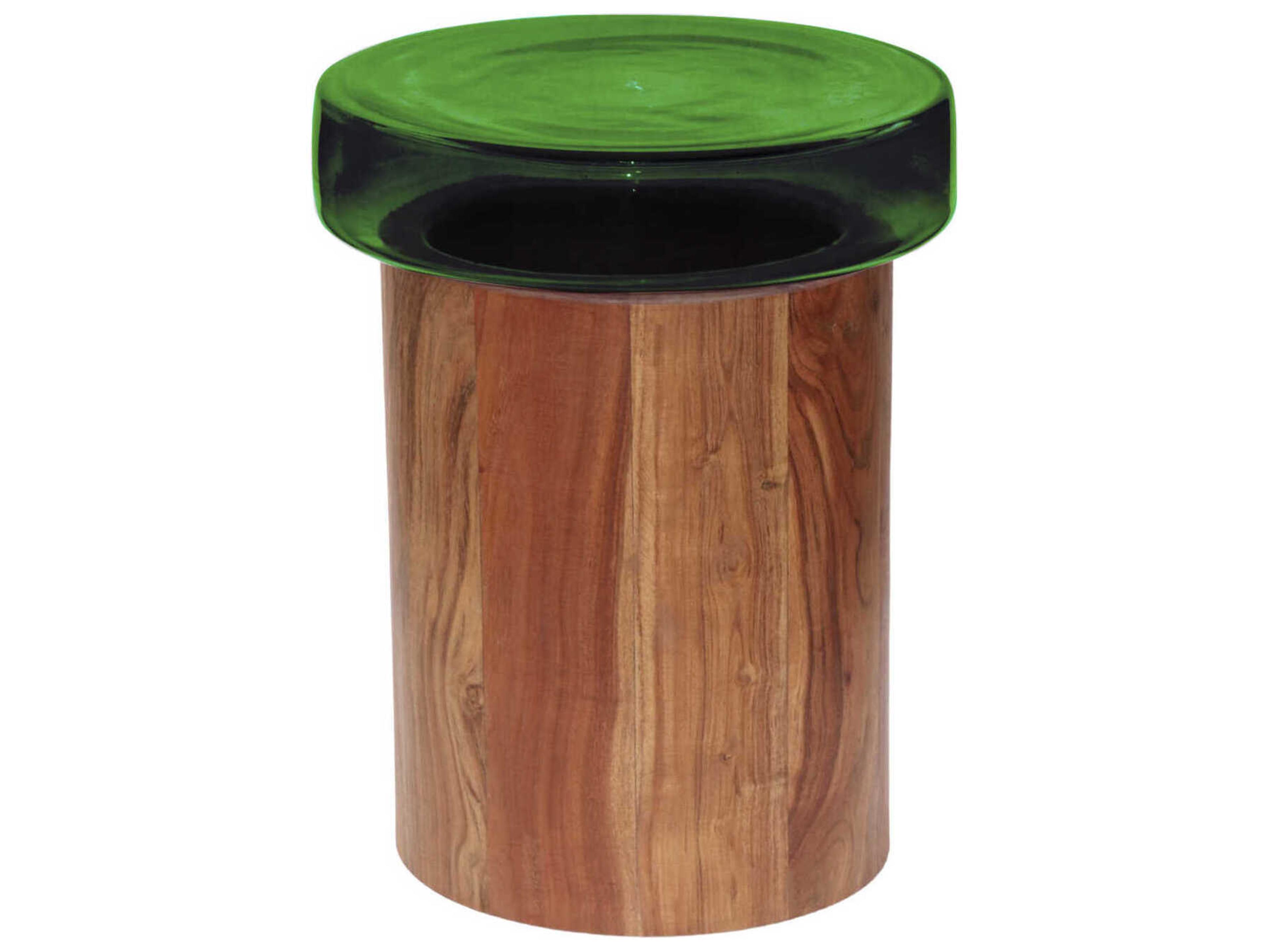 Surya Thorpe Round Glass Green Brown End Table
