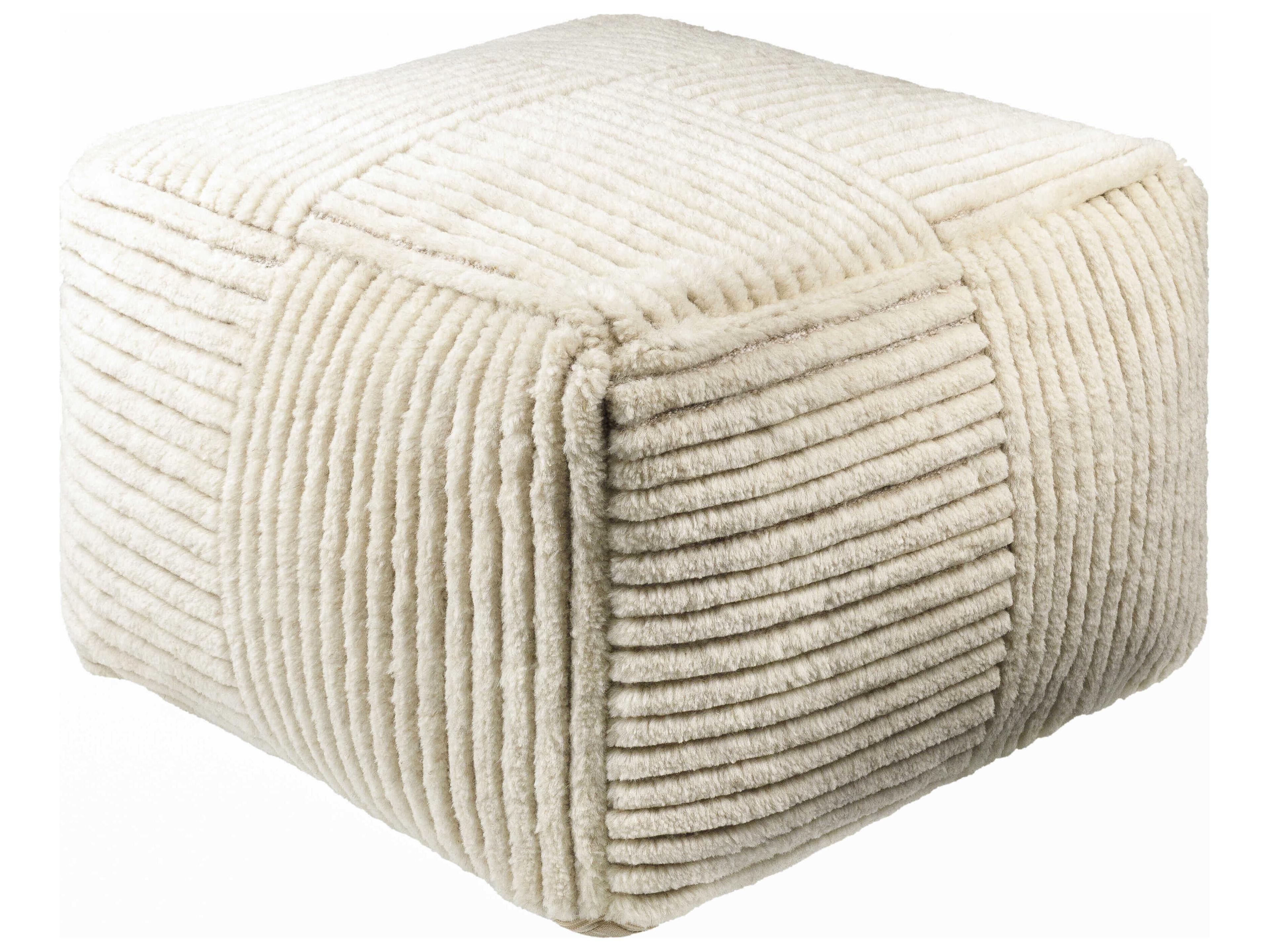 Surya Tunisia Ivory Beige Upholstered Pouf