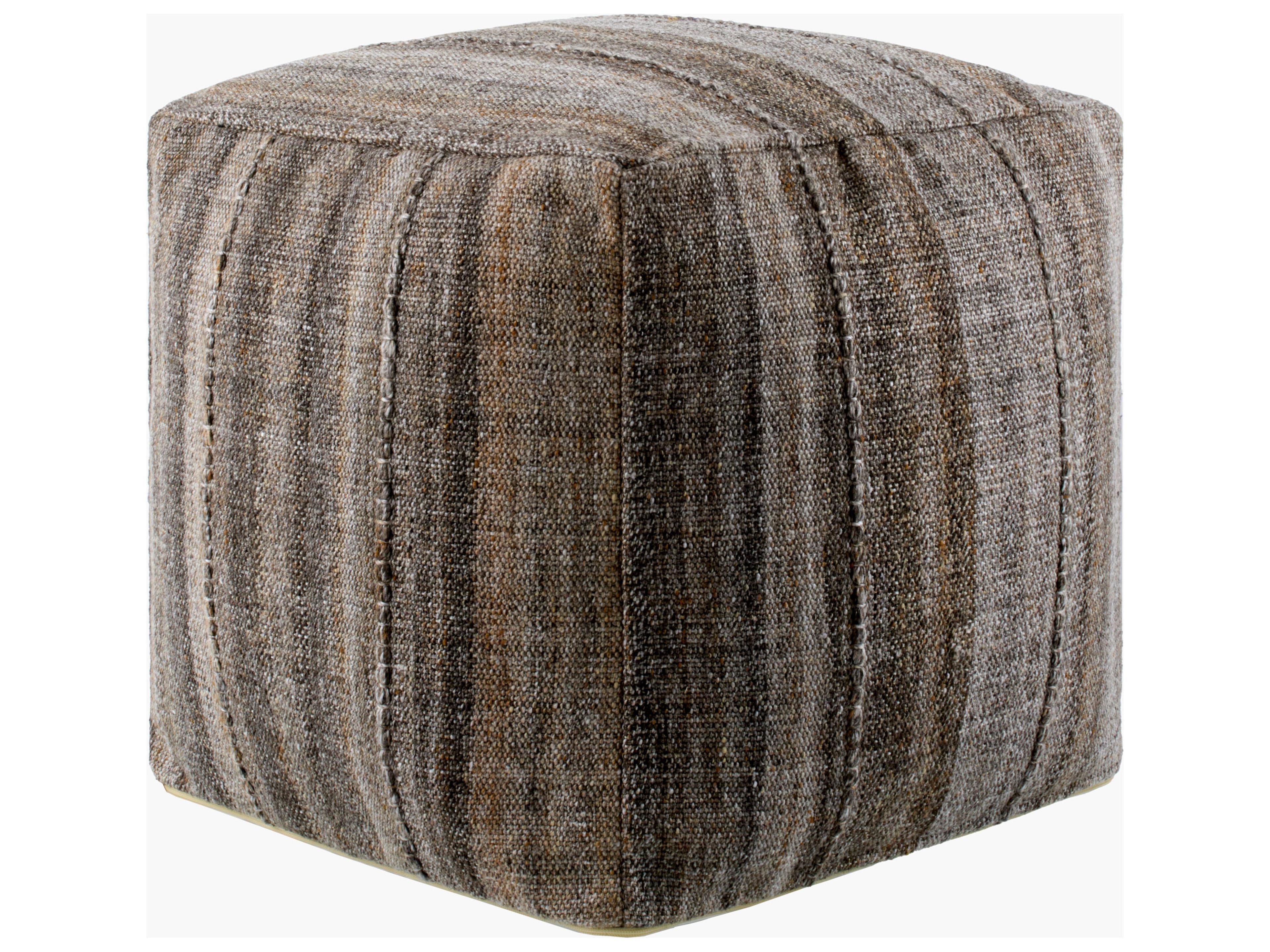 Surya Mudcloth Dark Brown Upholstered Pouf