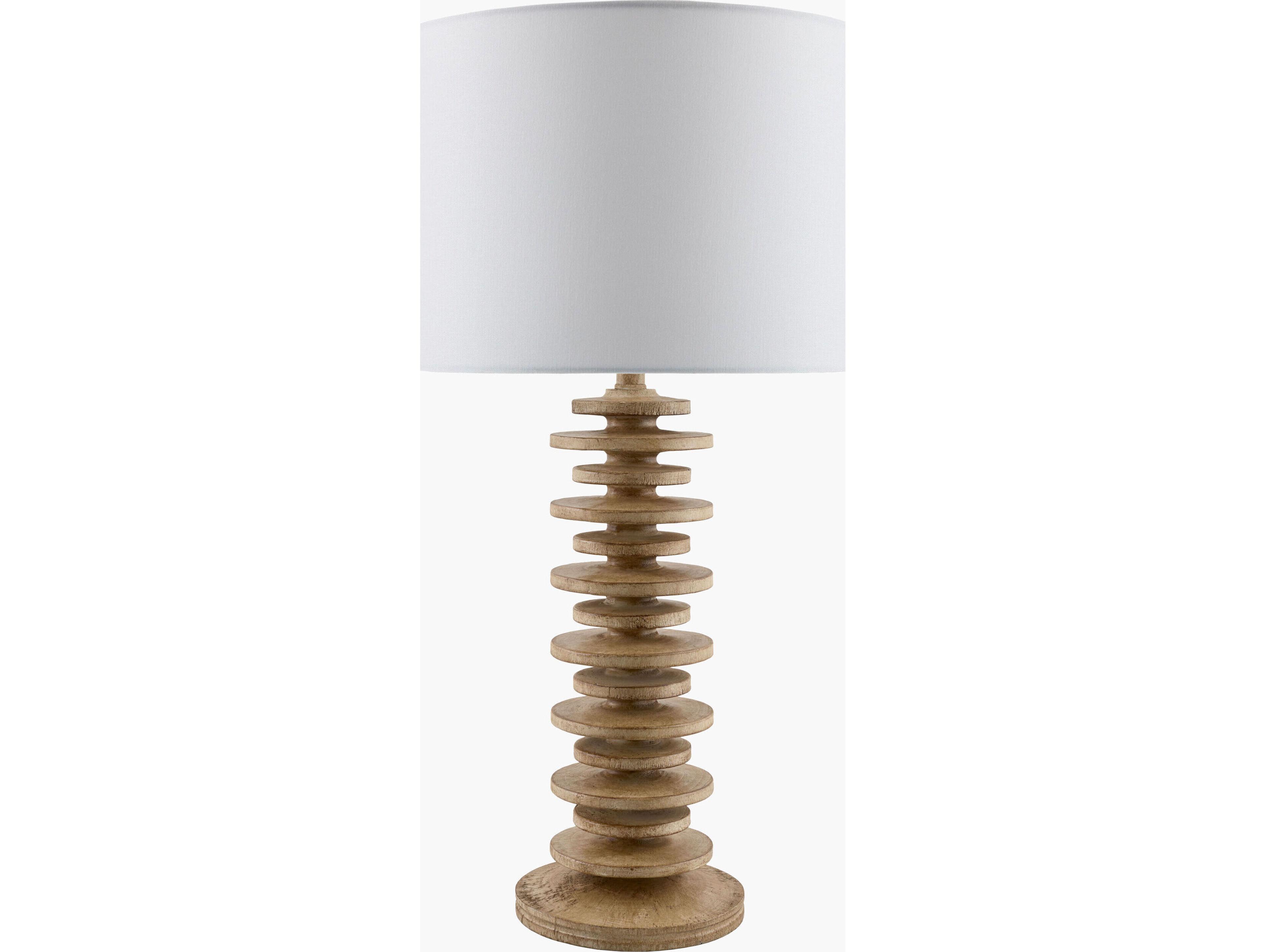 Surya Ukwi Beige White Linen Brown Table Lamp
