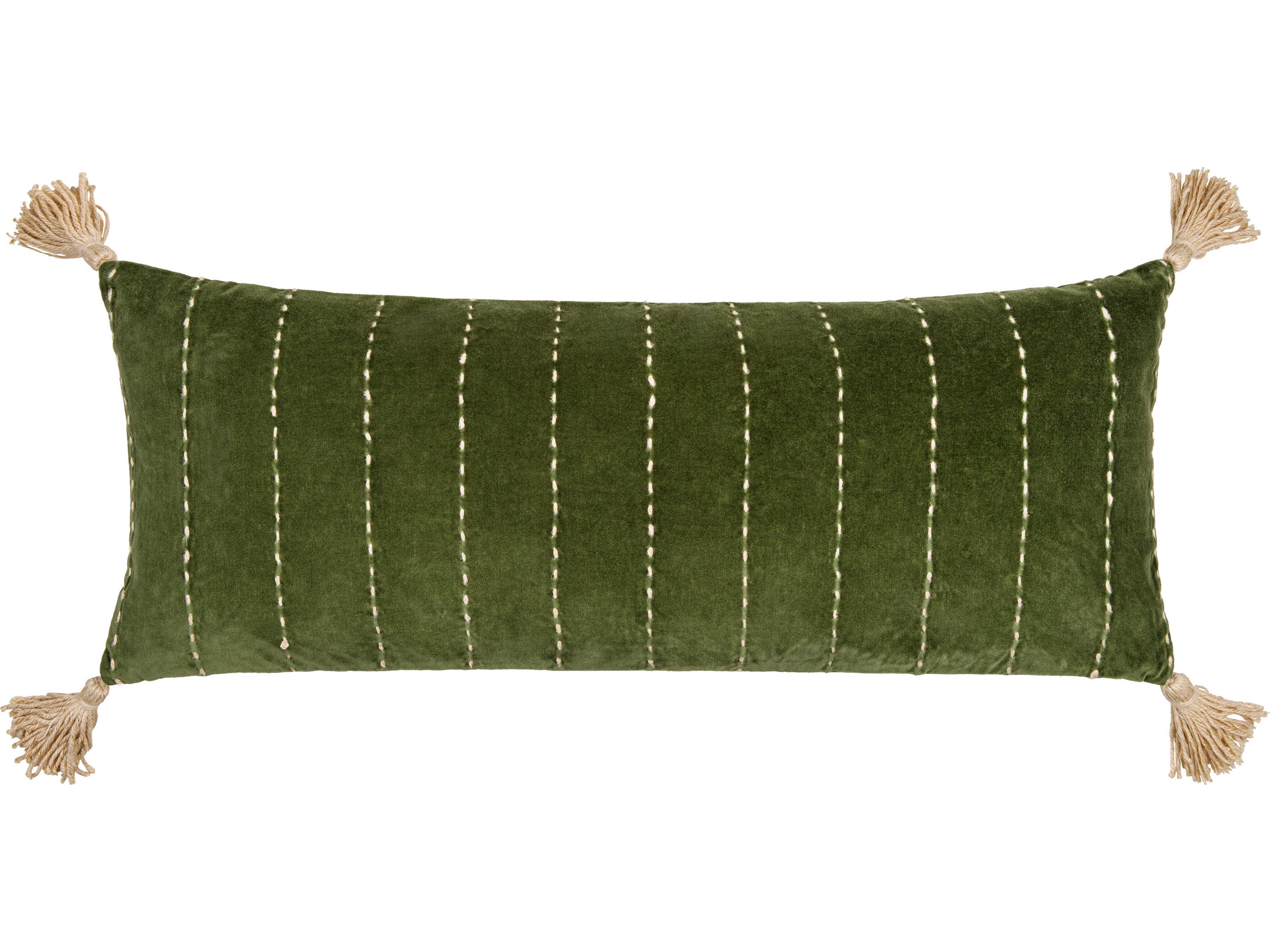 Surya Velvet Kantha Green 36" x 13" Pillow