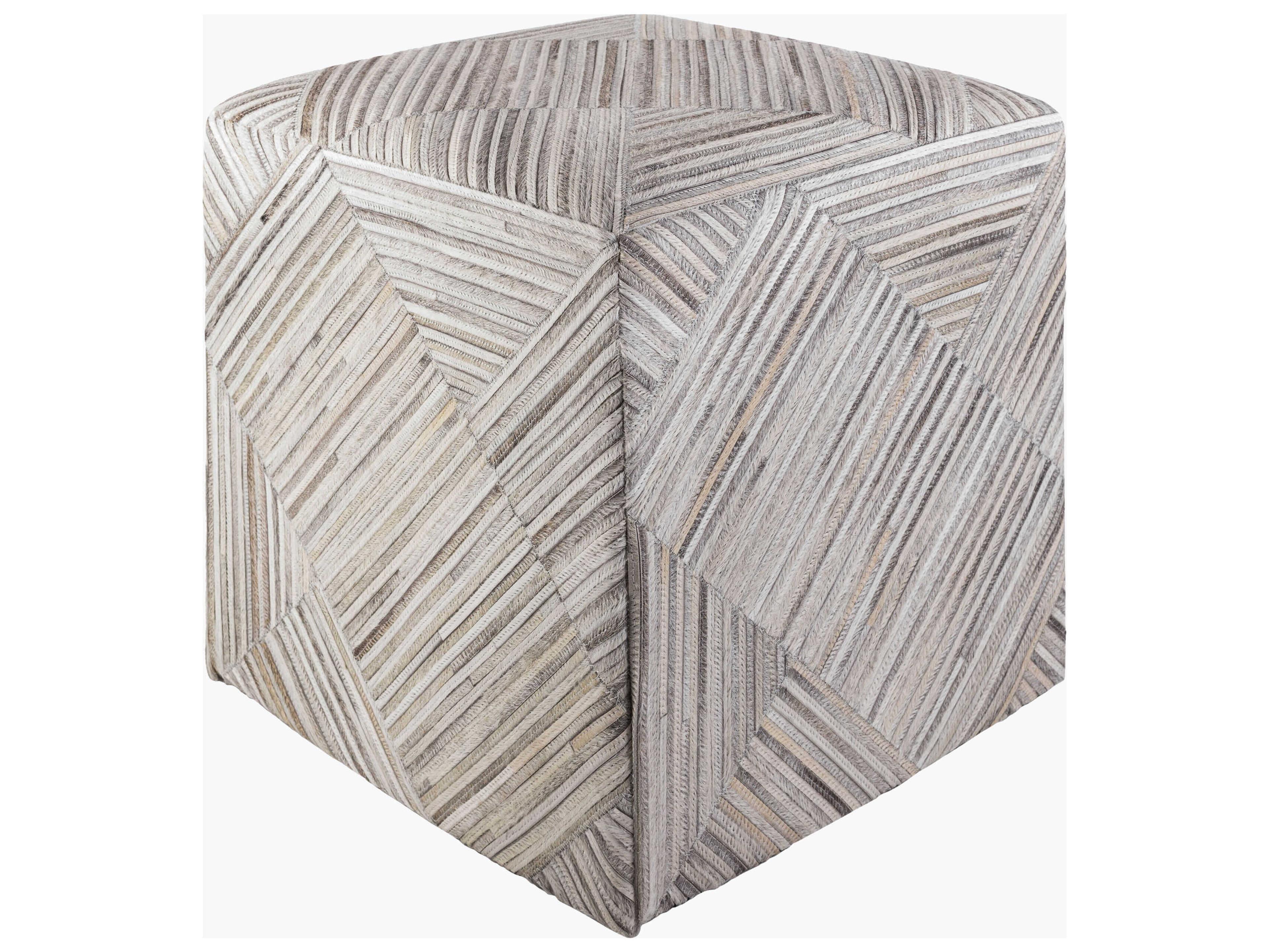 Surya Zander Gray Cream Charcoal Upholstered Ottoman